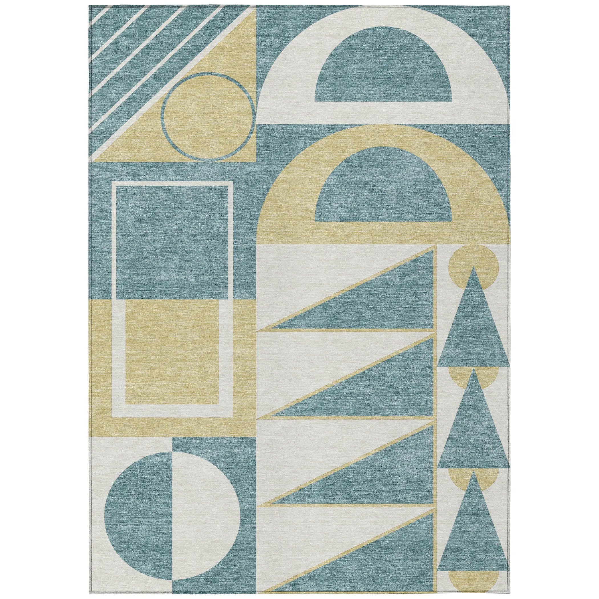 8' X 10' Teal Blue And Ivory Geometric Washable Indoor Outdoor Area Rug Homeroots Outdoor