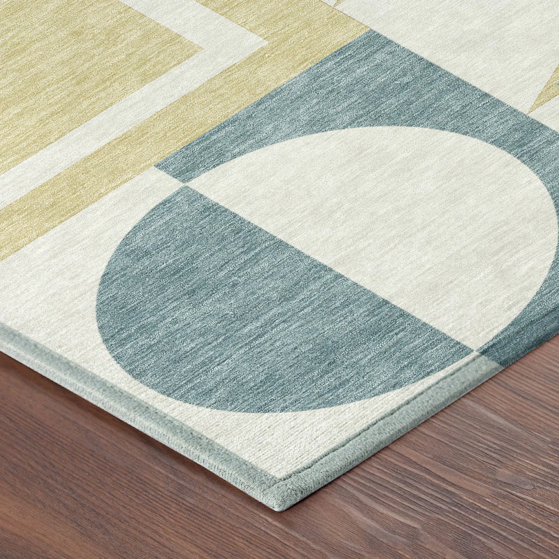 8' X 10' Teal Blue And Ivory Geometric Washable Indoor Outdoor Area Rug Homeroots Outdoor