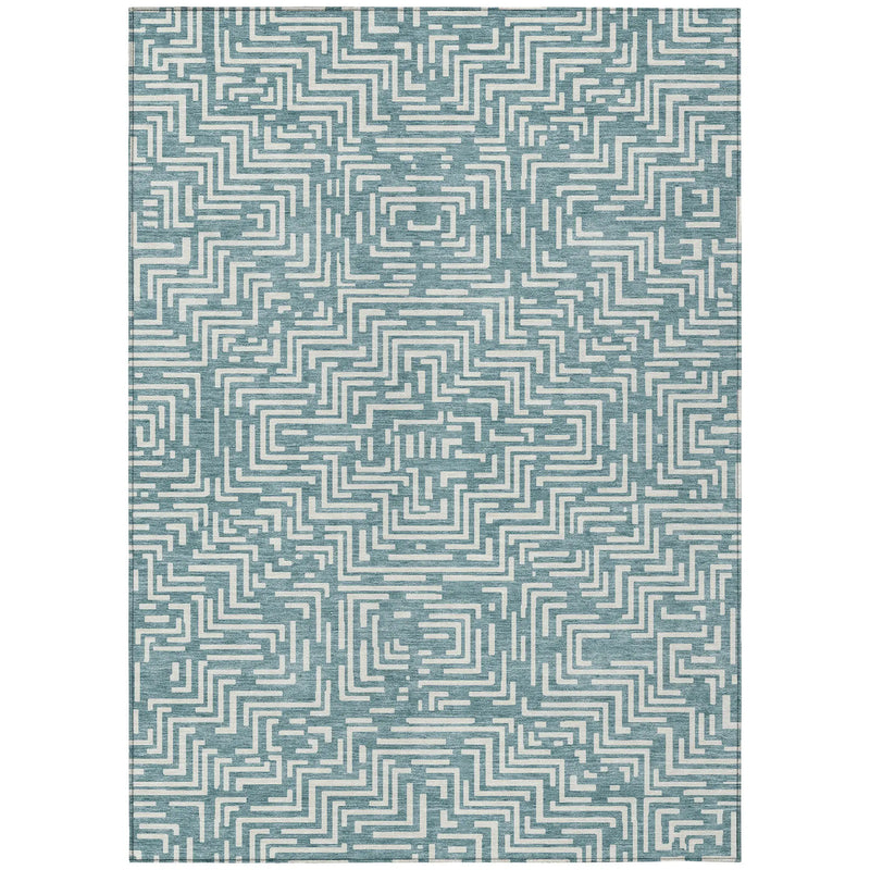 8' X 10' Teal Blue And Ivory Geometric Washable Indoor Outdoor Area Rug Homeroots Outdoor