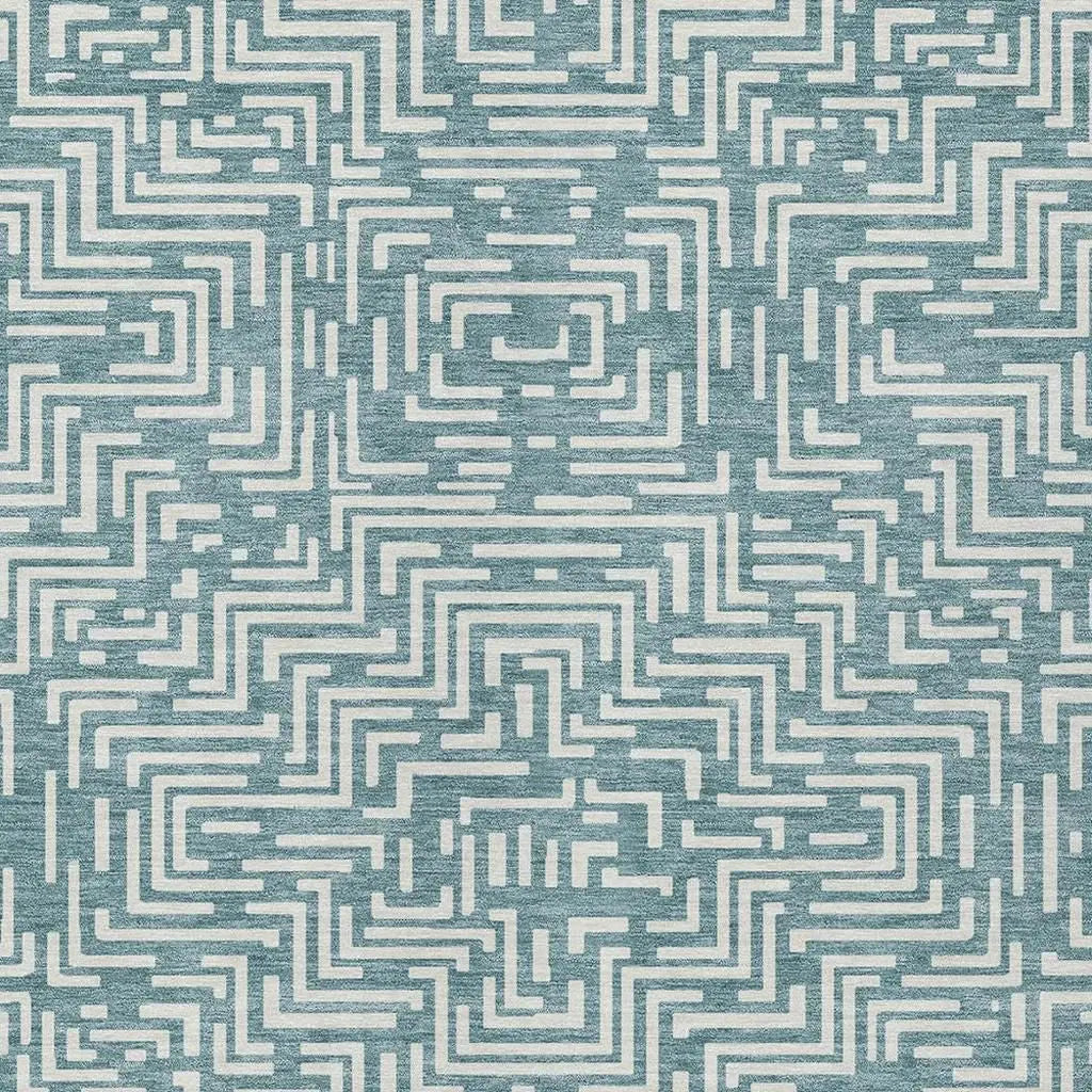8' X 10' Teal Blue And Ivory Geometric Washable Indoor Outdoor Area Rug Homeroots Outdoor