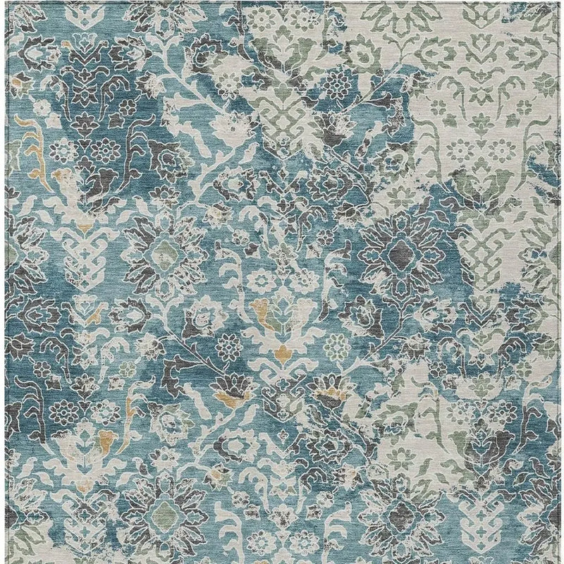 8' X 10' Teal Blue And Ivory Geometric Washable Indoor Outdoor Area Rug Homeroots Outdoor