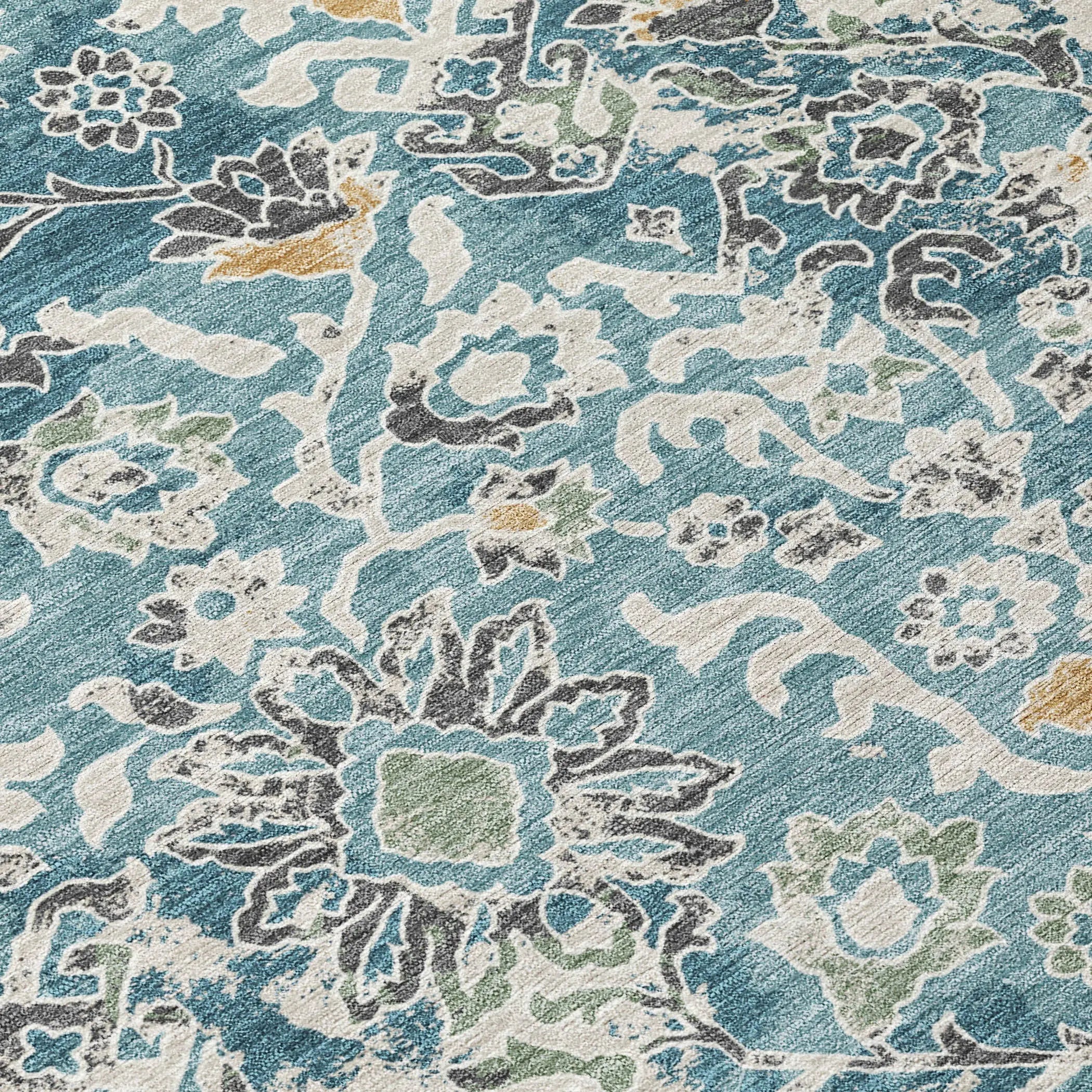 8' X 10' Teal Blue And Ivory Geometric Washable Indoor Outdoor Area Rug Homeroots Outdoor