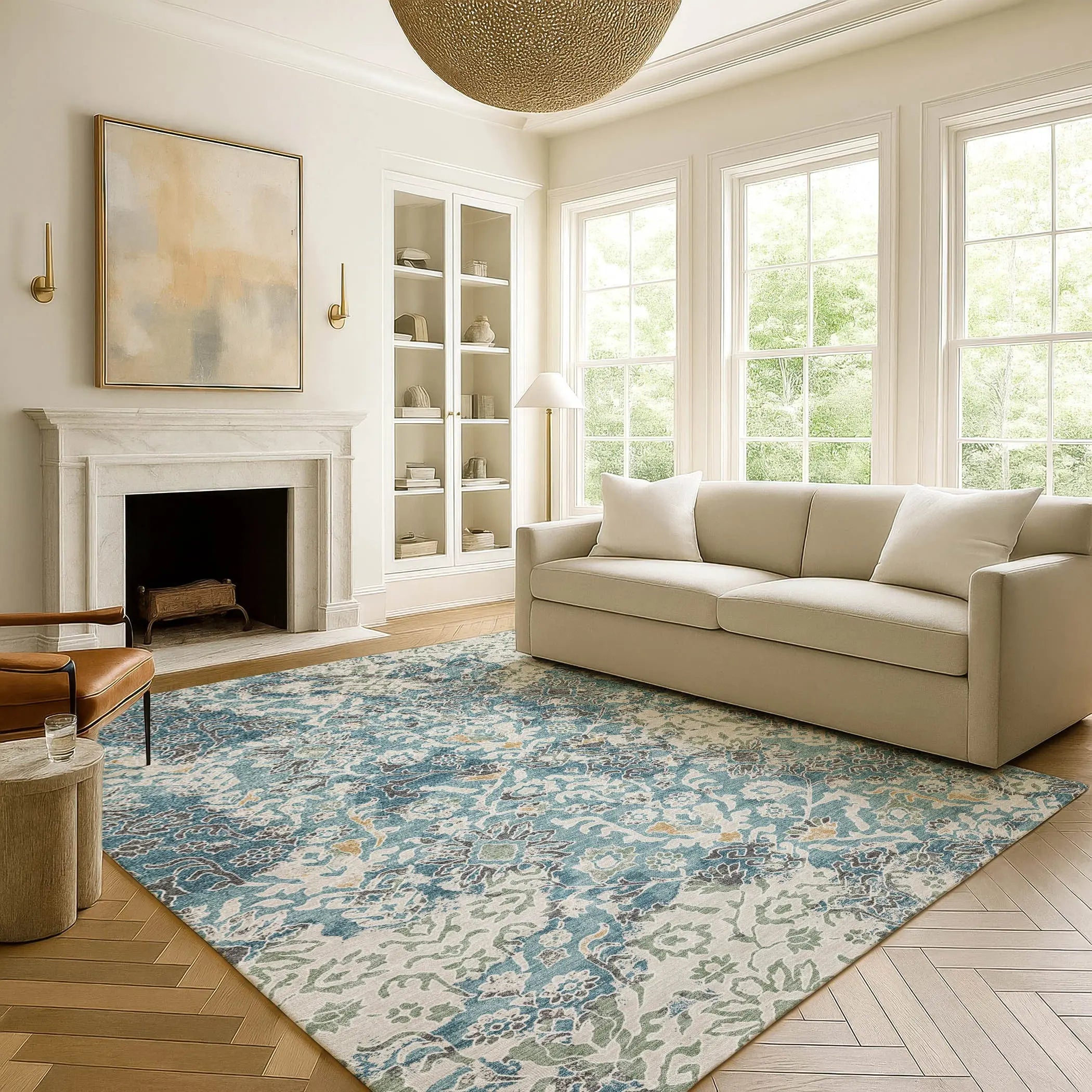 8' X 10' Teal Blue And Ivory Geometric Washable Indoor Outdoor Area Rug Homeroots Outdoor