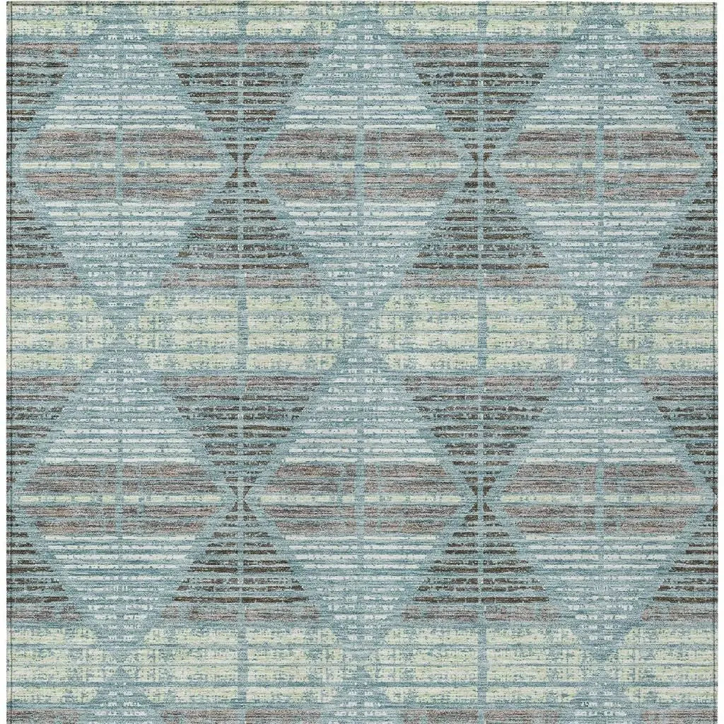 8' X 10' Teal Blue And Ivory Geometric Washable Indoor Outdoor Area Rug Homeroots Outdoor