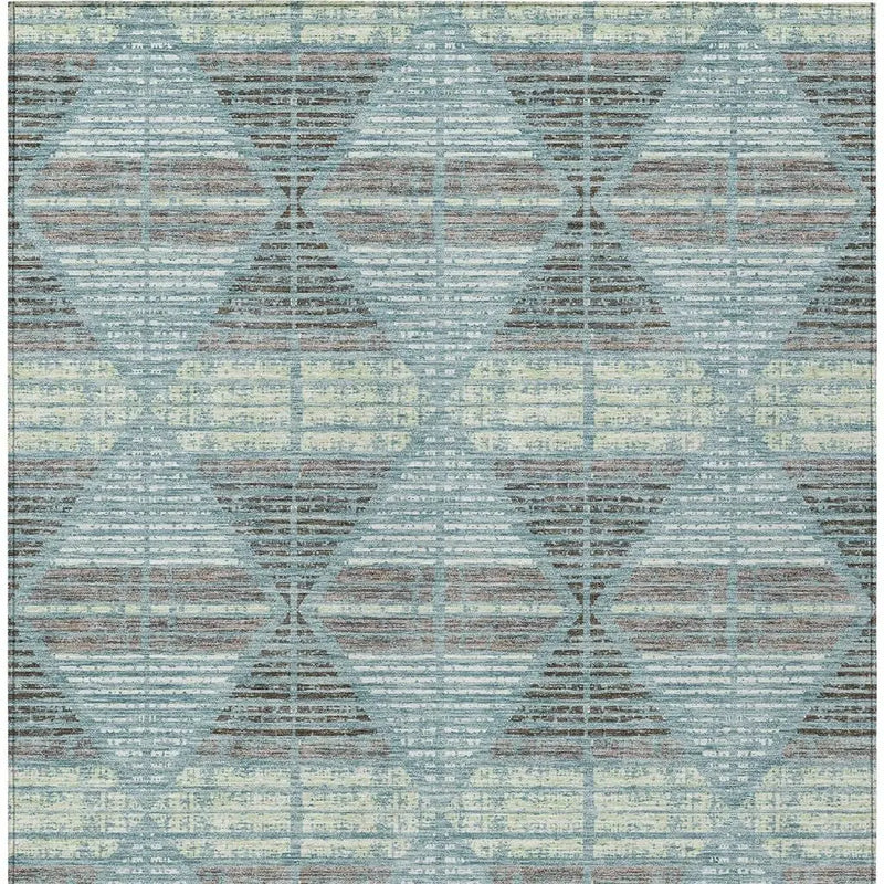 8' X 10' Teal Blue And Ivory Geometric Washable Indoor Outdoor Area Rug Homeroots Outdoor