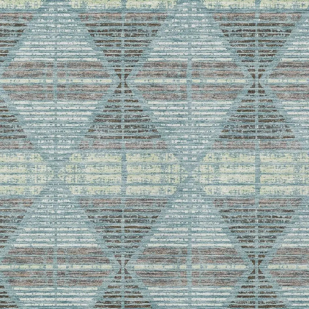 8' X 10' Teal Blue And Ivory Geometric Washable Indoor Outdoor Area Rug Homeroots Outdoor