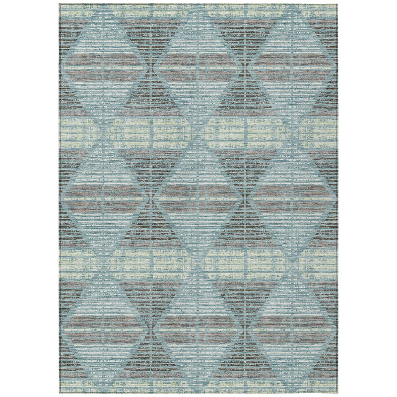 8' X 10' Teal Blue And Ivory Geometric Washable Indoor Outdoor Area Rug Homeroots Outdoor