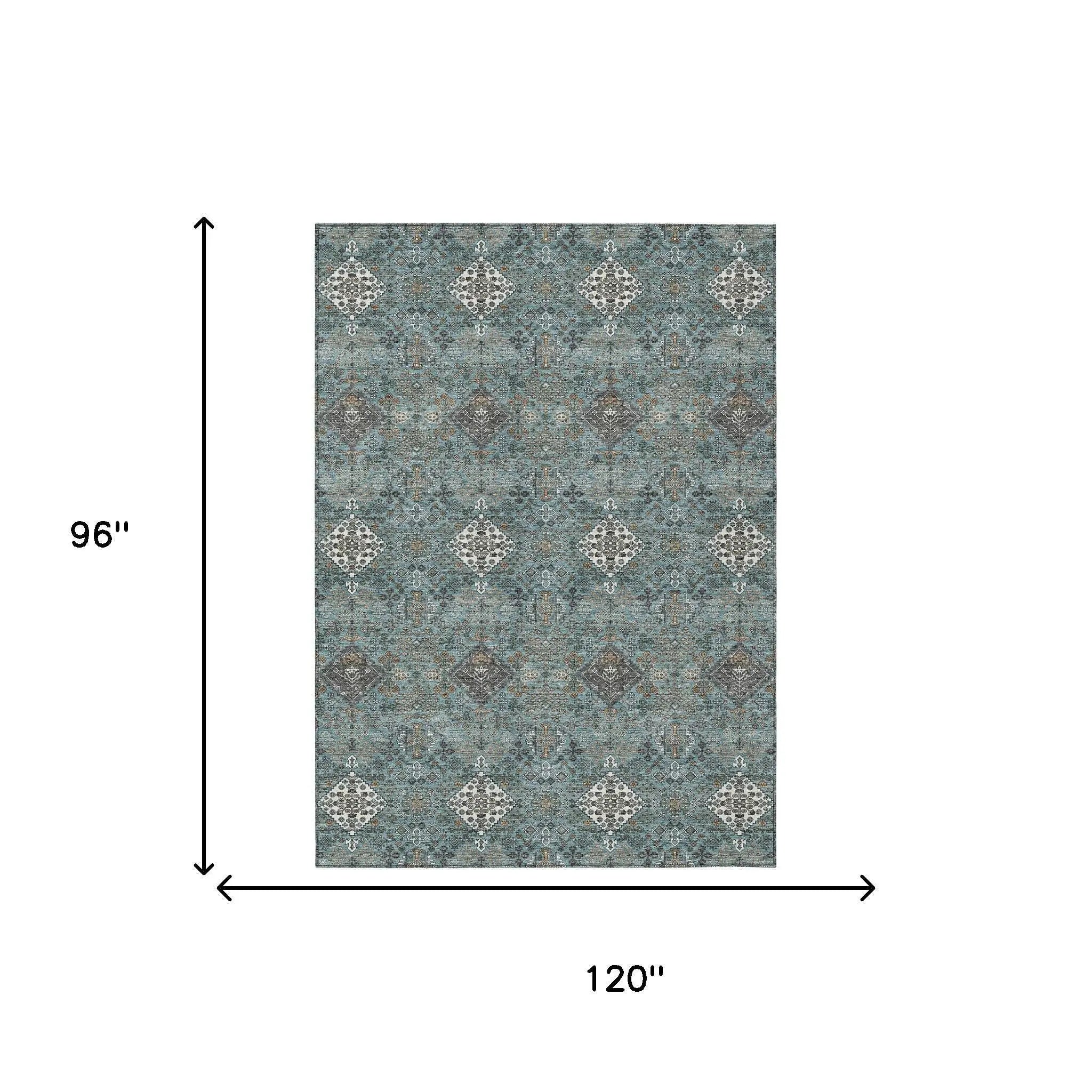 8' X 10' Teal Blue And Ivory Geometric Washable Indoor Outdoor Area Rug Homeroots Outdoor
