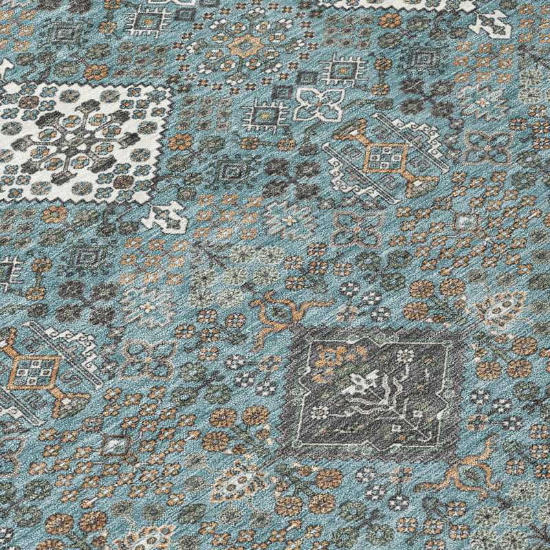 8' X 10' Teal Blue And Ivory Geometric Washable Indoor Outdoor Area Rug Homeroots Outdoor