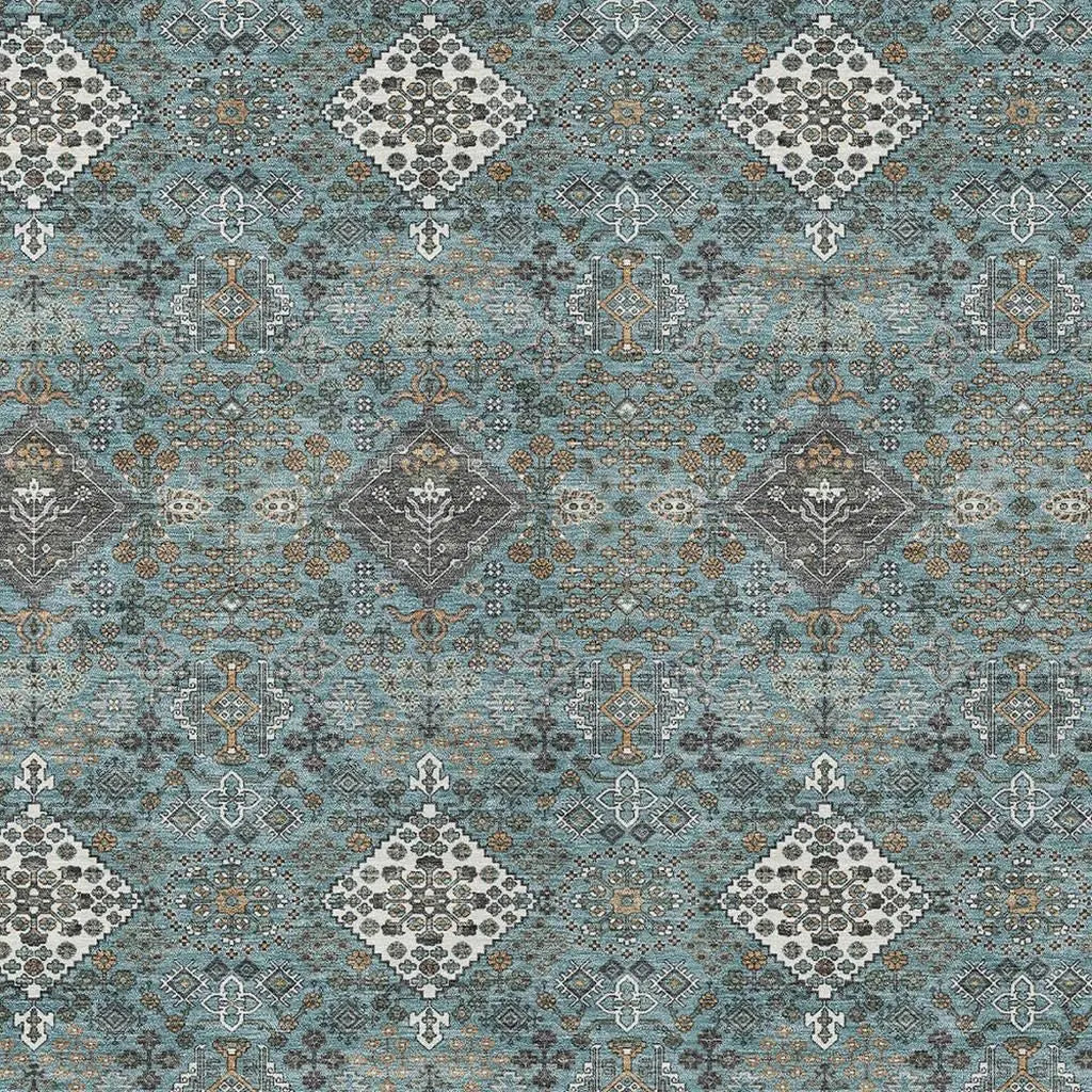 8' X 10' Teal Blue And Ivory Geometric Washable Indoor Outdoor Area Rug Homeroots Outdoor