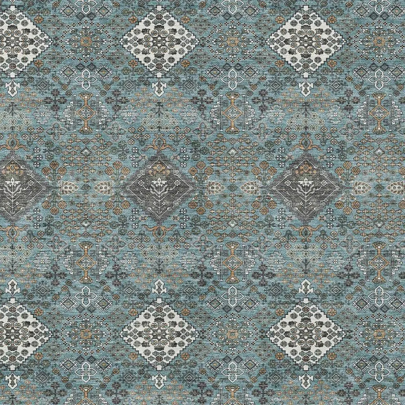 8' X 10' Teal Blue And Ivory Geometric Washable Indoor Outdoor Area Rug Homeroots Outdoor