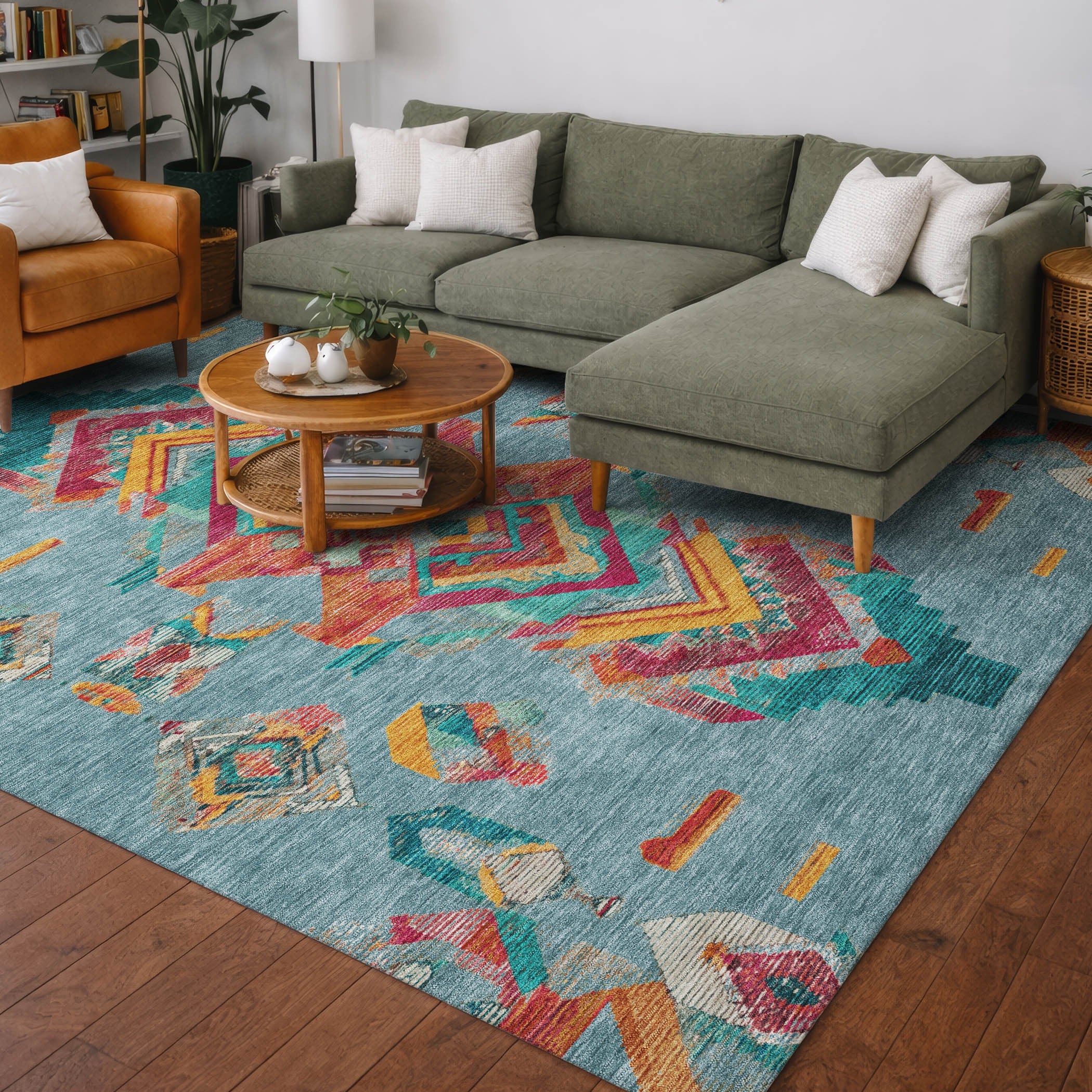 8' X 10' Teal Blue And Ivory Tribal Washable Indoor Outdoor Area Rug Homeroots Outdoor