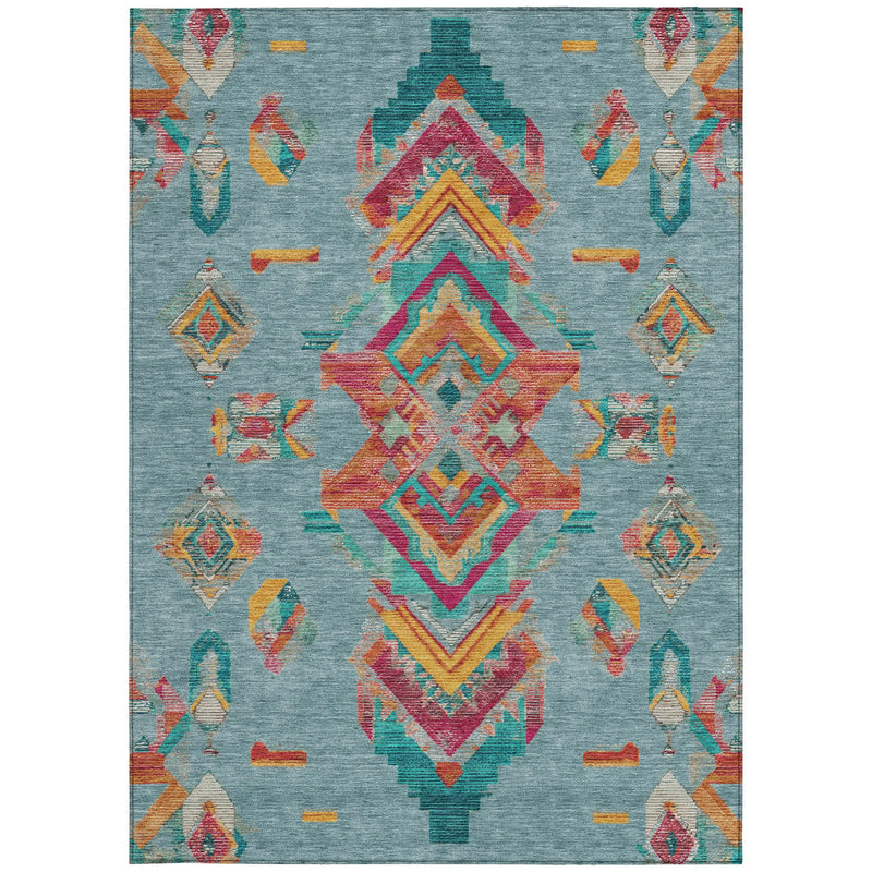 8' X 10' Teal Blue And Ivory Tribal Washable Indoor Outdoor Area Rug Homeroots Outdoor
