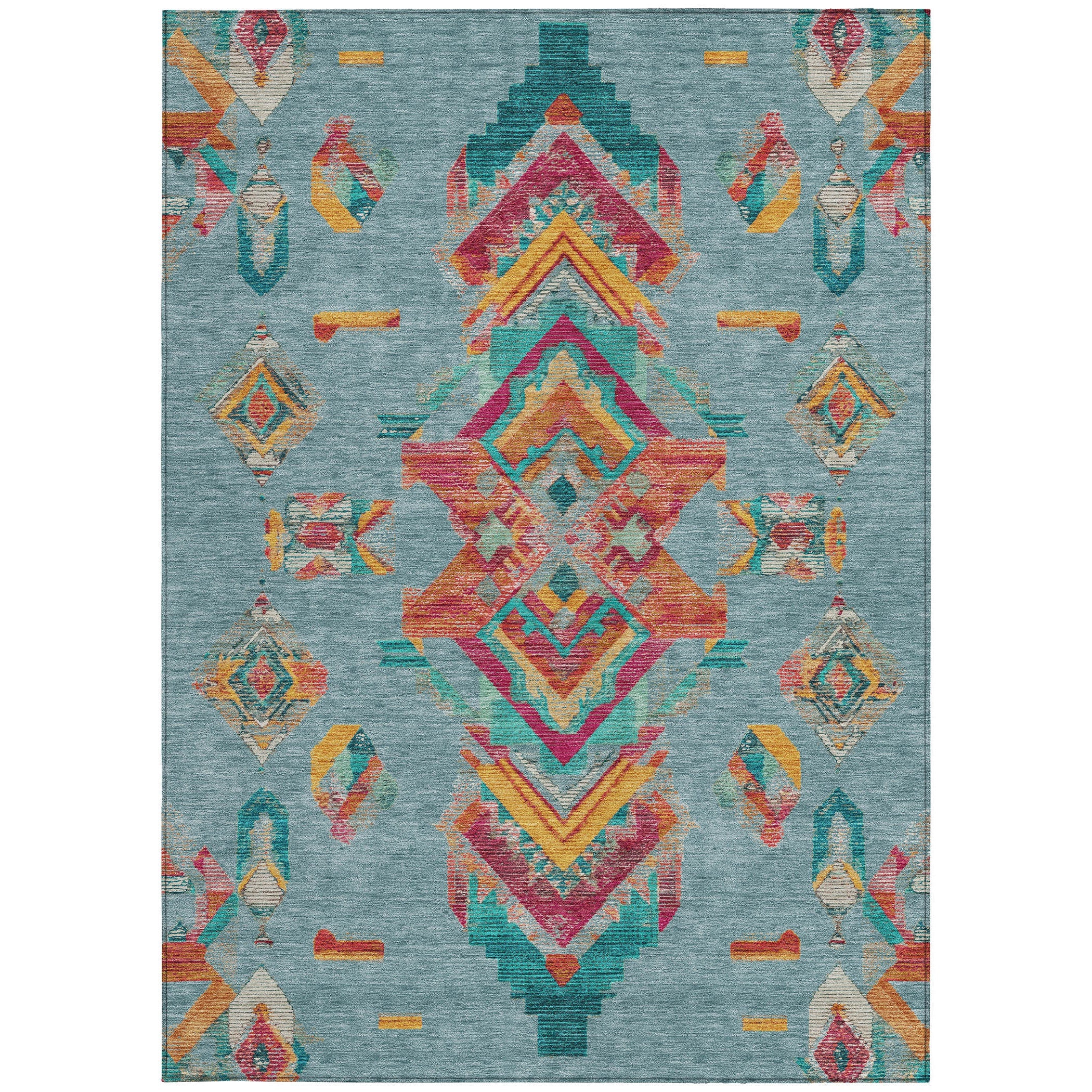 8' X 10' Teal Blue And Ivory Tribal Washable Indoor Outdoor Area Rug Homeroots Outdoor