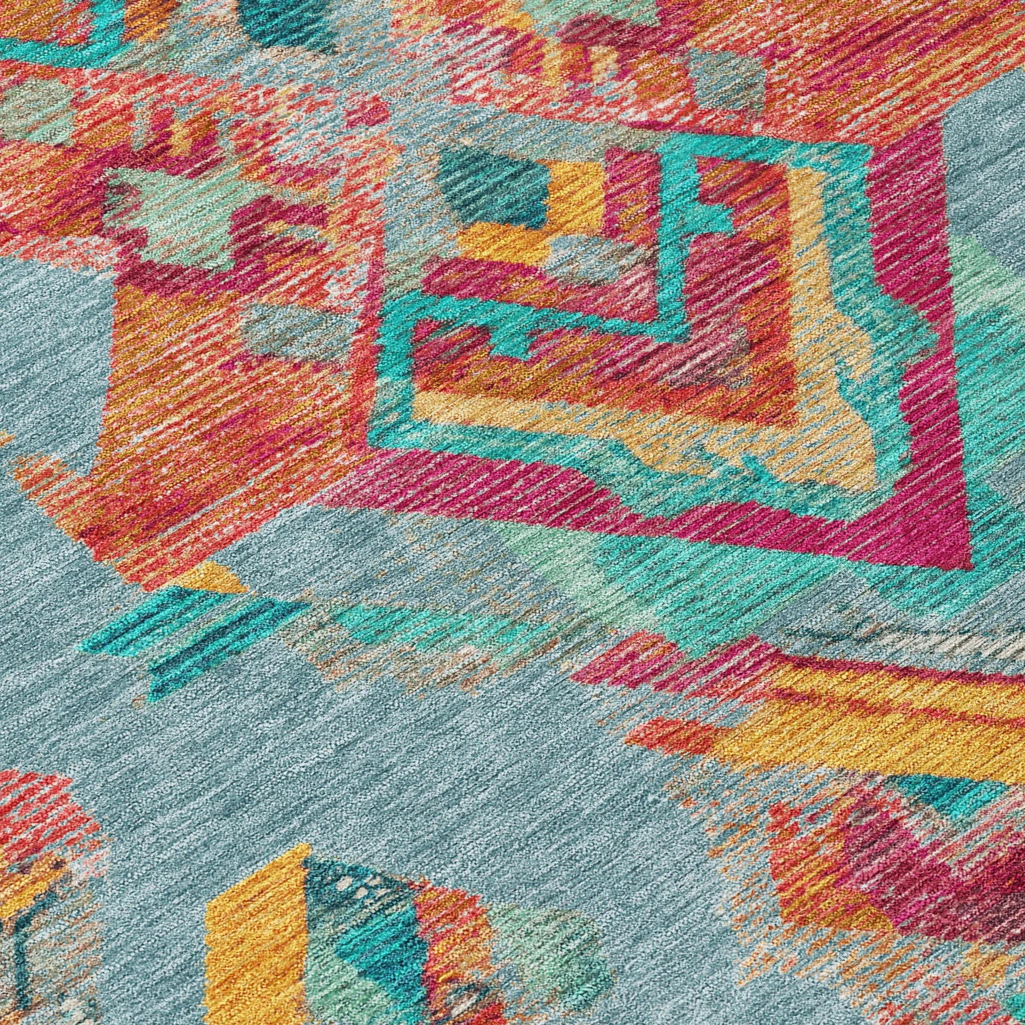 8' X 10' Teal Blue And Ivory Tribal Washable Indoor Outdoor Area Rug Homeroots Outdoor
