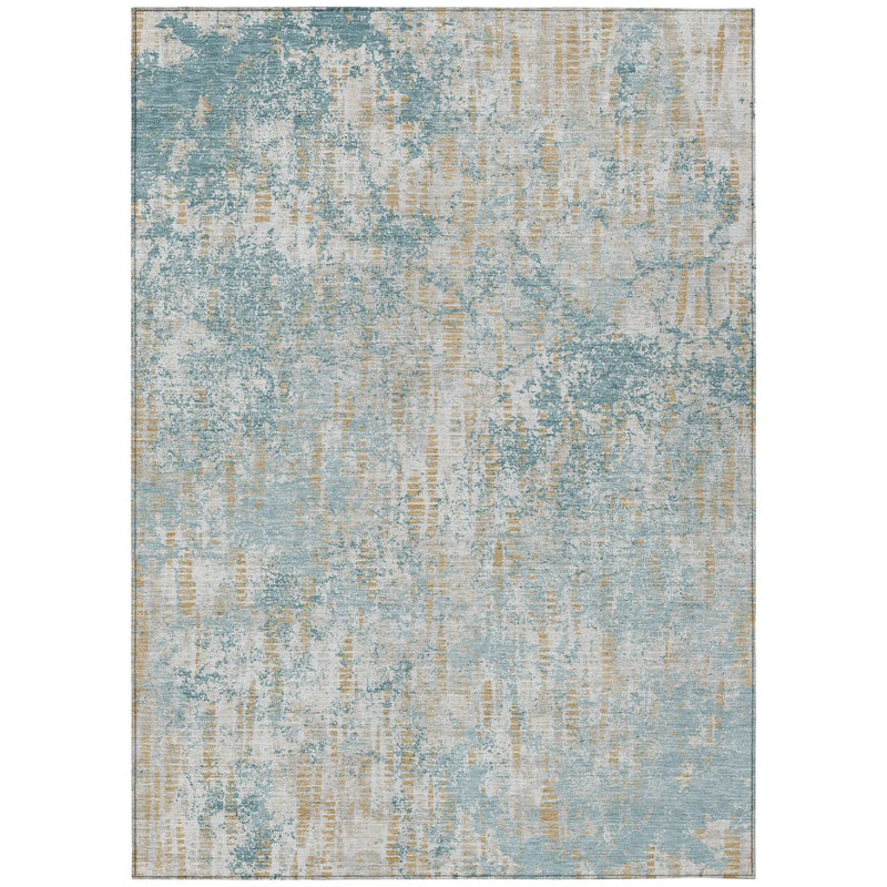 8' X 10' Teal Blue And Linen Abstract Washable Indoor Outdoor Area Rug Homeroots Outdoor