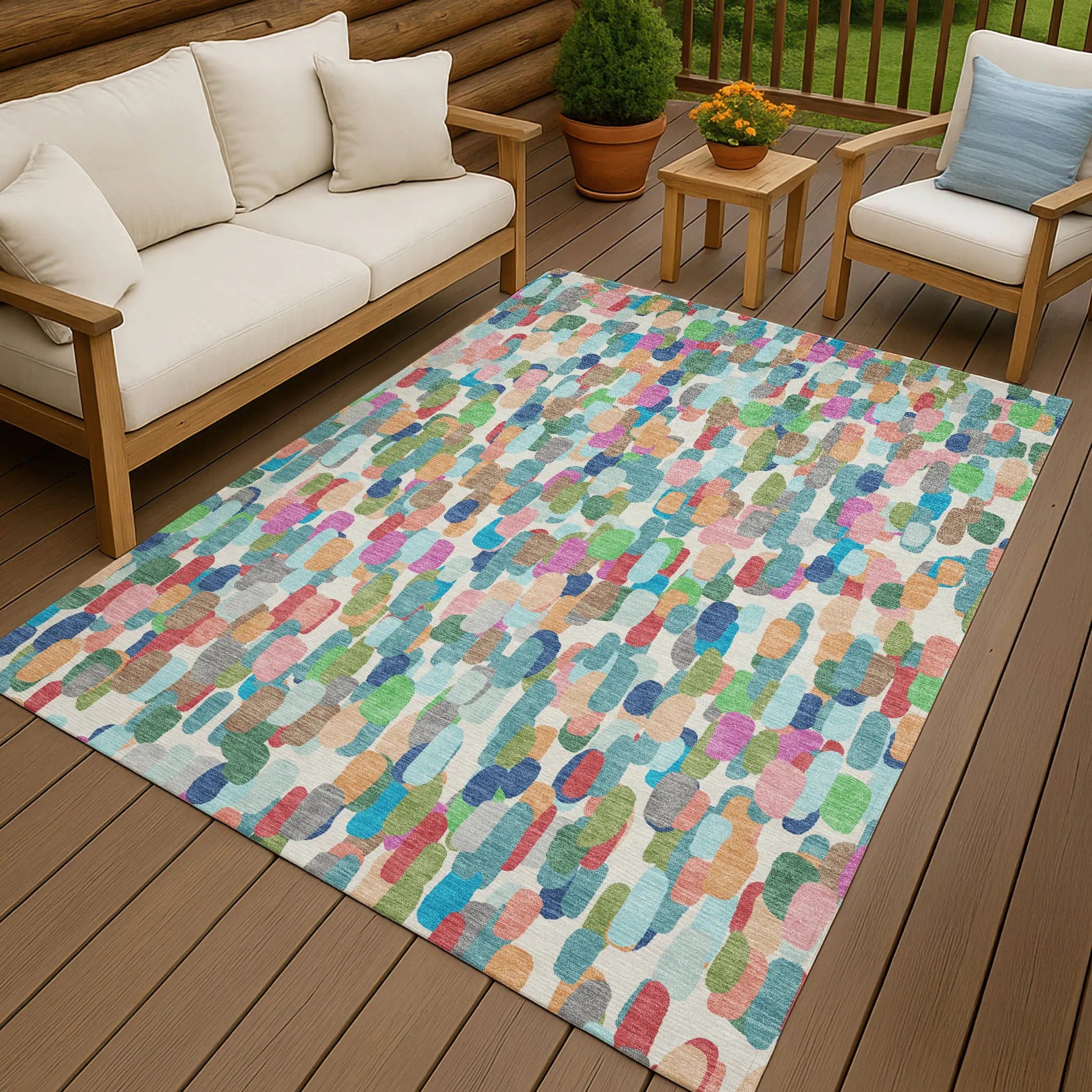 8' X 10' Teal Blue And Navy Blue Abstract Washable Indoor Outdoor Area Rug Homeroots Outdoor