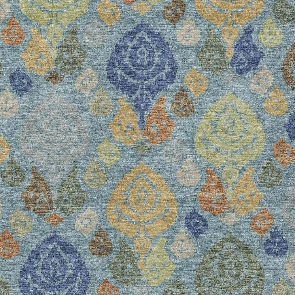 8' X 10' Teal Blue And Navy Blue Damask Washable Indoor Outdoor Area Rug Homeroots Outdoor