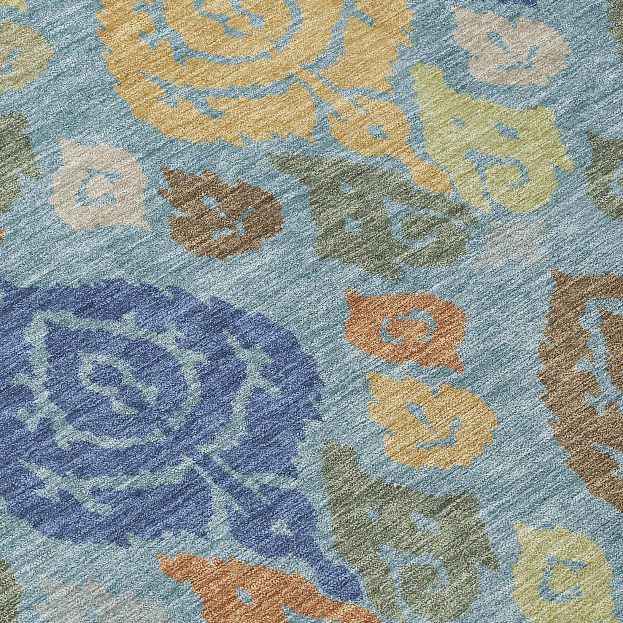 8' X 10' Teal Blue And Navy Blue Damask Washable Indoor Outdoor Area Rug Homeroots Outdoor
