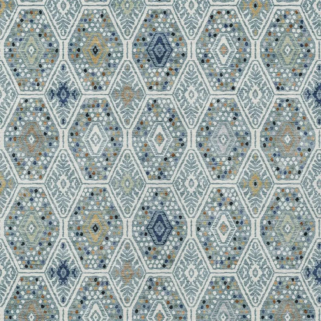 8' X 10' Teal Blue And Navy Blue Geometric Washable Indoor Outdoor Area Rug Homeroots Outdoor