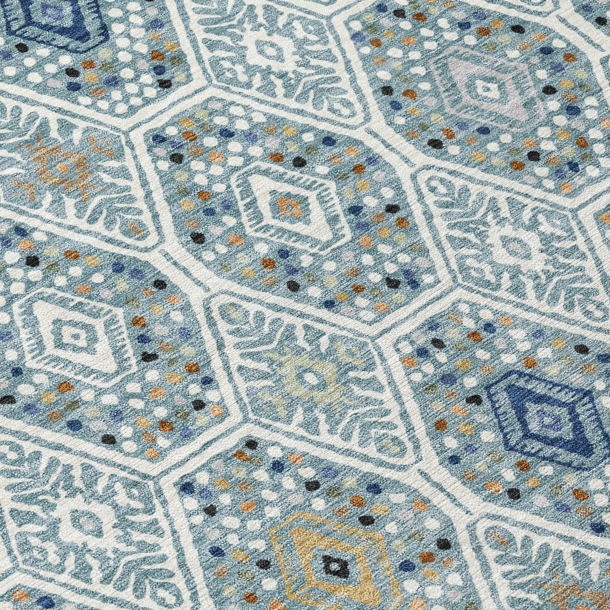 8' X 10' Teal Blue And Navy Blue Geometric Washable Indoor Outdoor Area Rug Homeroots Outdoor