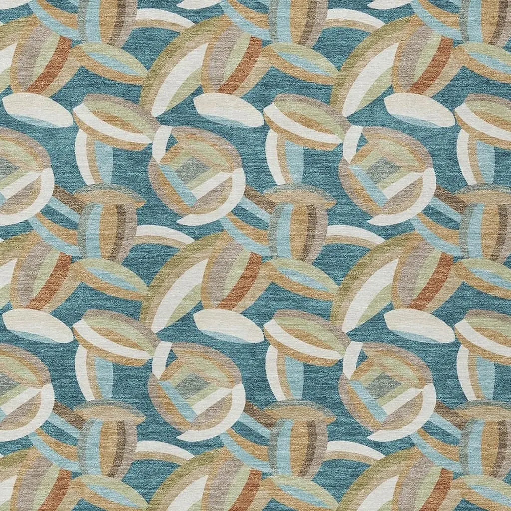 8' X 10' Teal Blue And Orange Abstract Washable Indoor Outdoor Area Rug Homeroots Outdoor