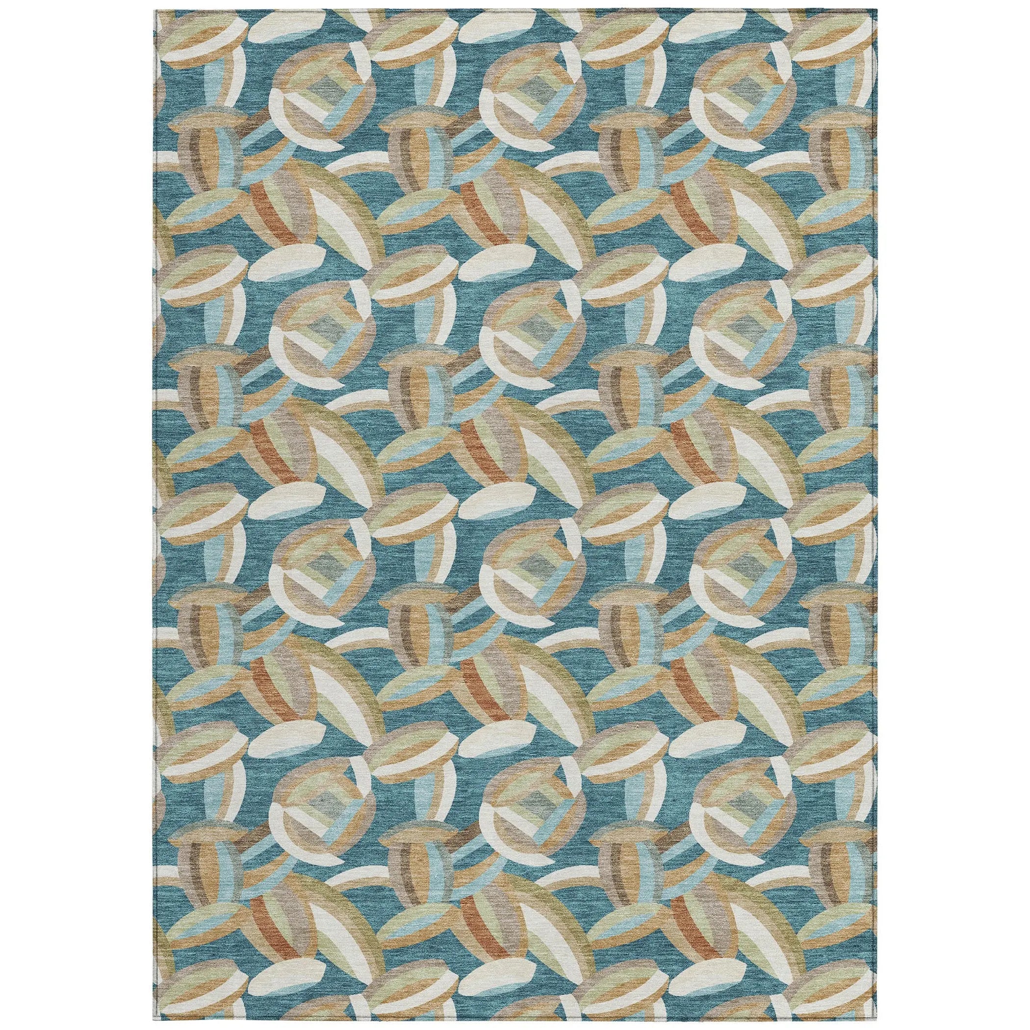 8' X 10' Teal Blue And Orange Abstract Washable Indoor Outdoor Area Rug Homeroots Outdoor
