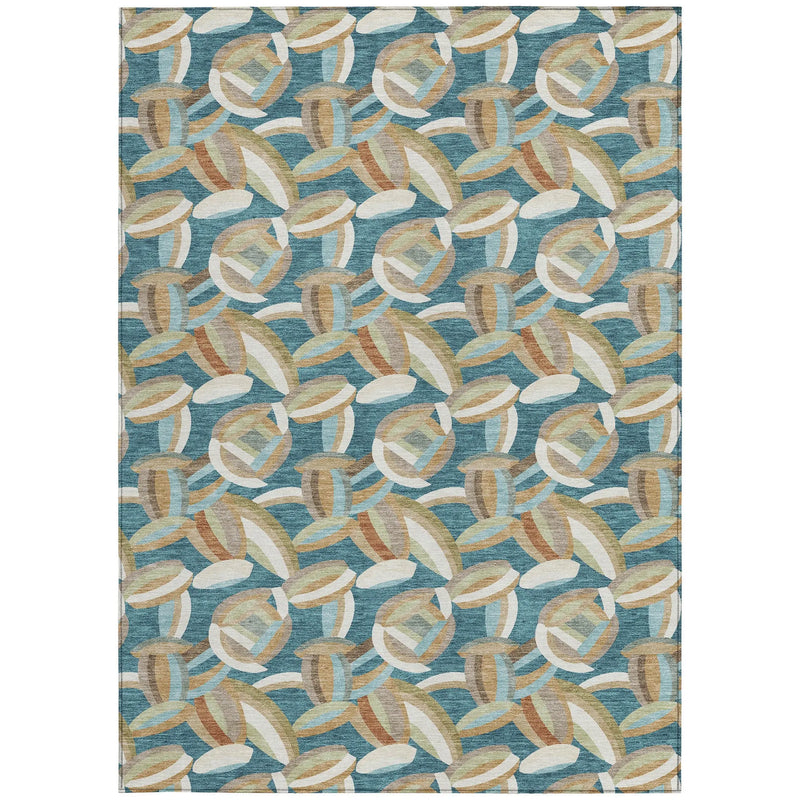 8' X 10' Teal Blue And Orange Abstract Washable Indoor Outdoor Area Rug Homeroots Outdoor