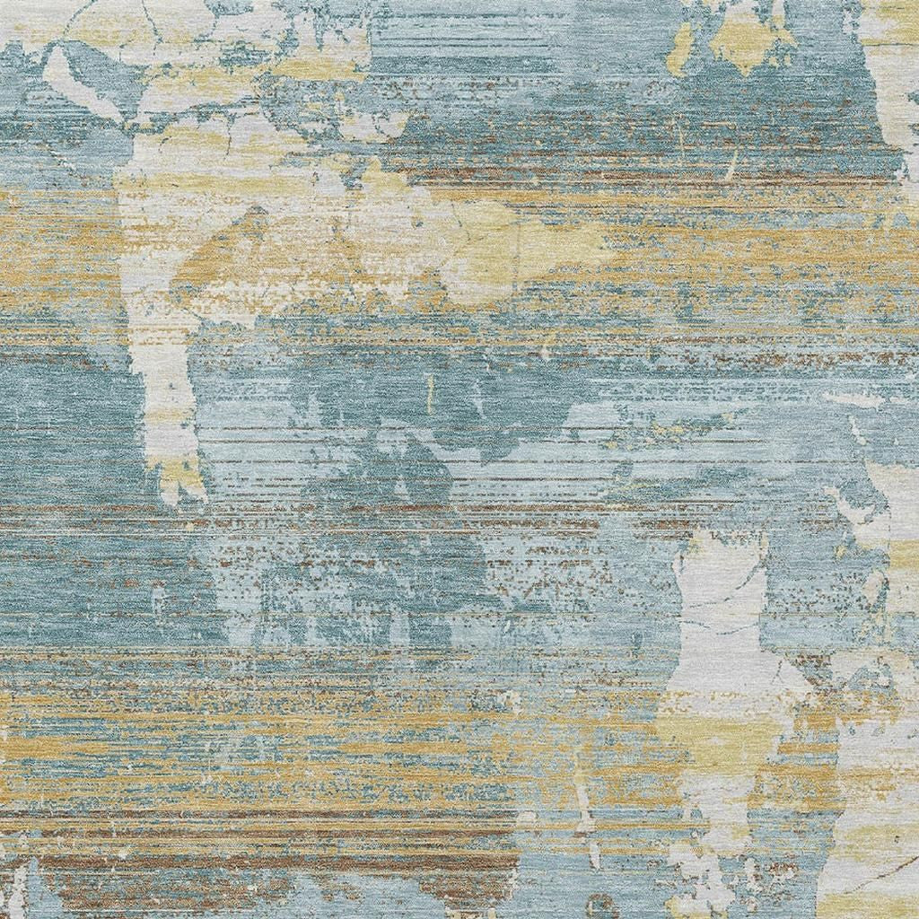 8' X 10' Teal Blue And Pewter Abstract Washable Indoor Outdoor Area Rug Homeroots Outdoor