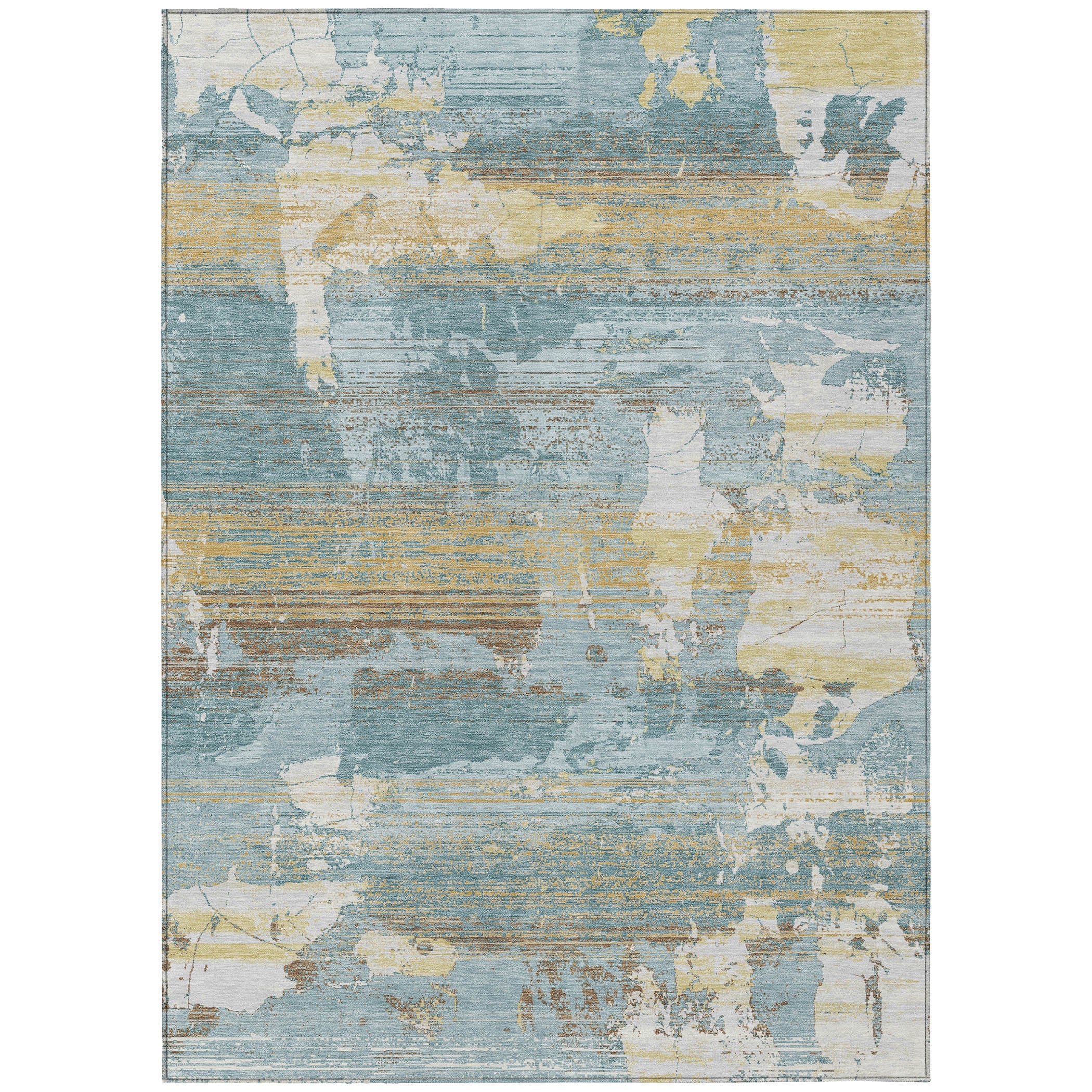 8' X 10' Teal Blue And Pewter Abstract Washable Indoor Outdoor Area Rug Homeroots Outdoor