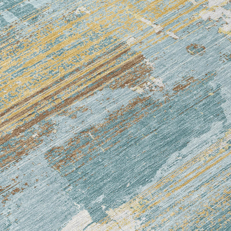 8' X 10' Teal Blue And Pewter Abstract Washable Indoor Outdoor Area Rug Homeroots Outdoor