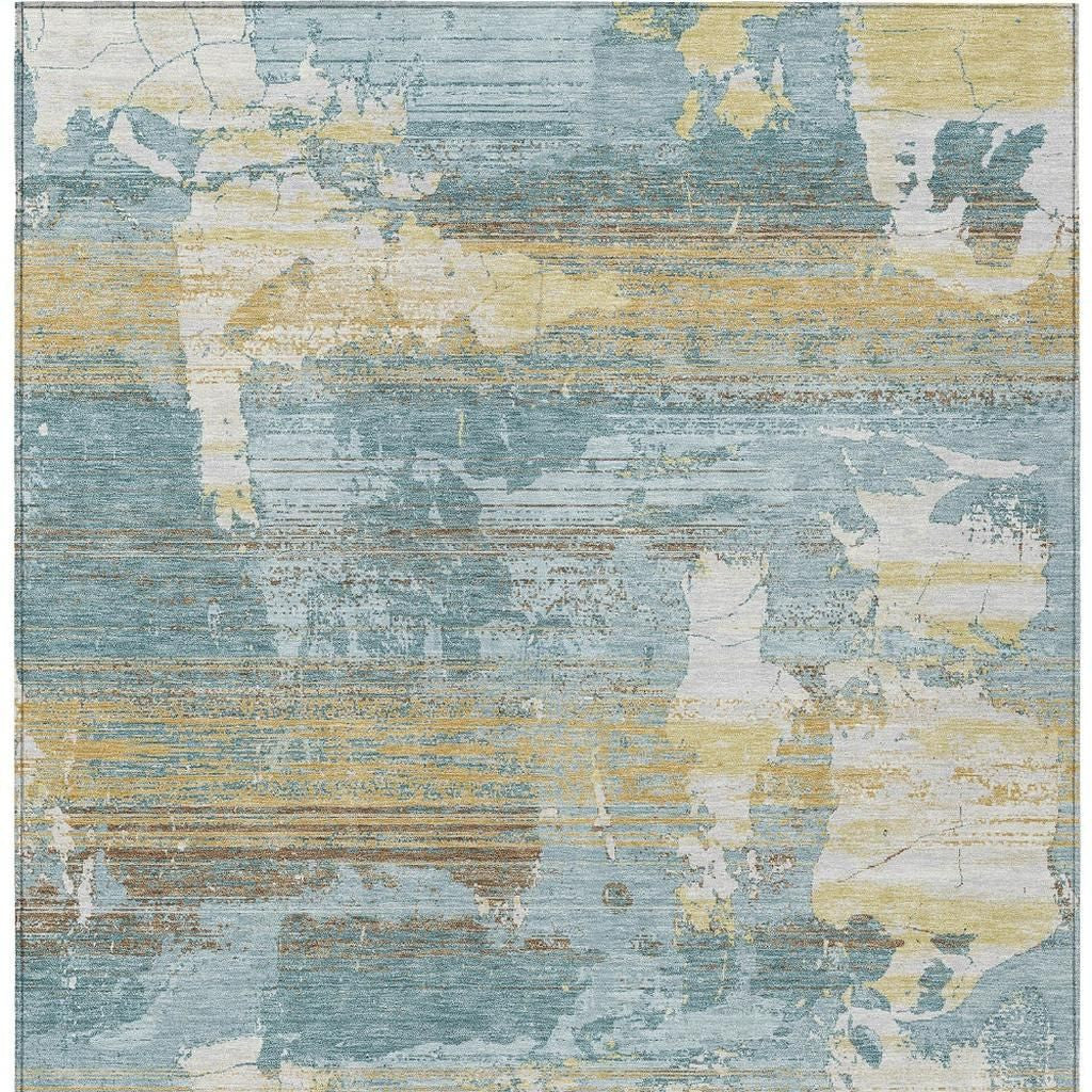 8' X 10' Teal Blue And Pewter Abstract Washable Indoor Outdoor Area Rug Homeroots Outdoor