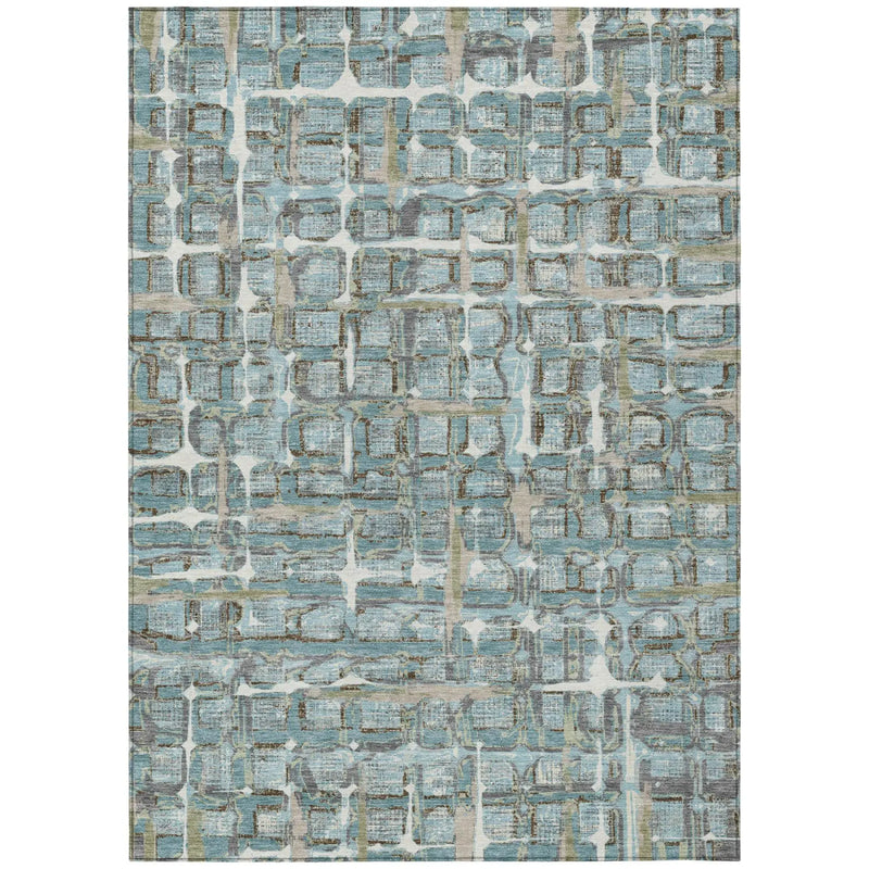8' X 10' Teal Blue And Pewter Geometric Washable Indoor Outdoor Area Rug Homeroots Outdoor