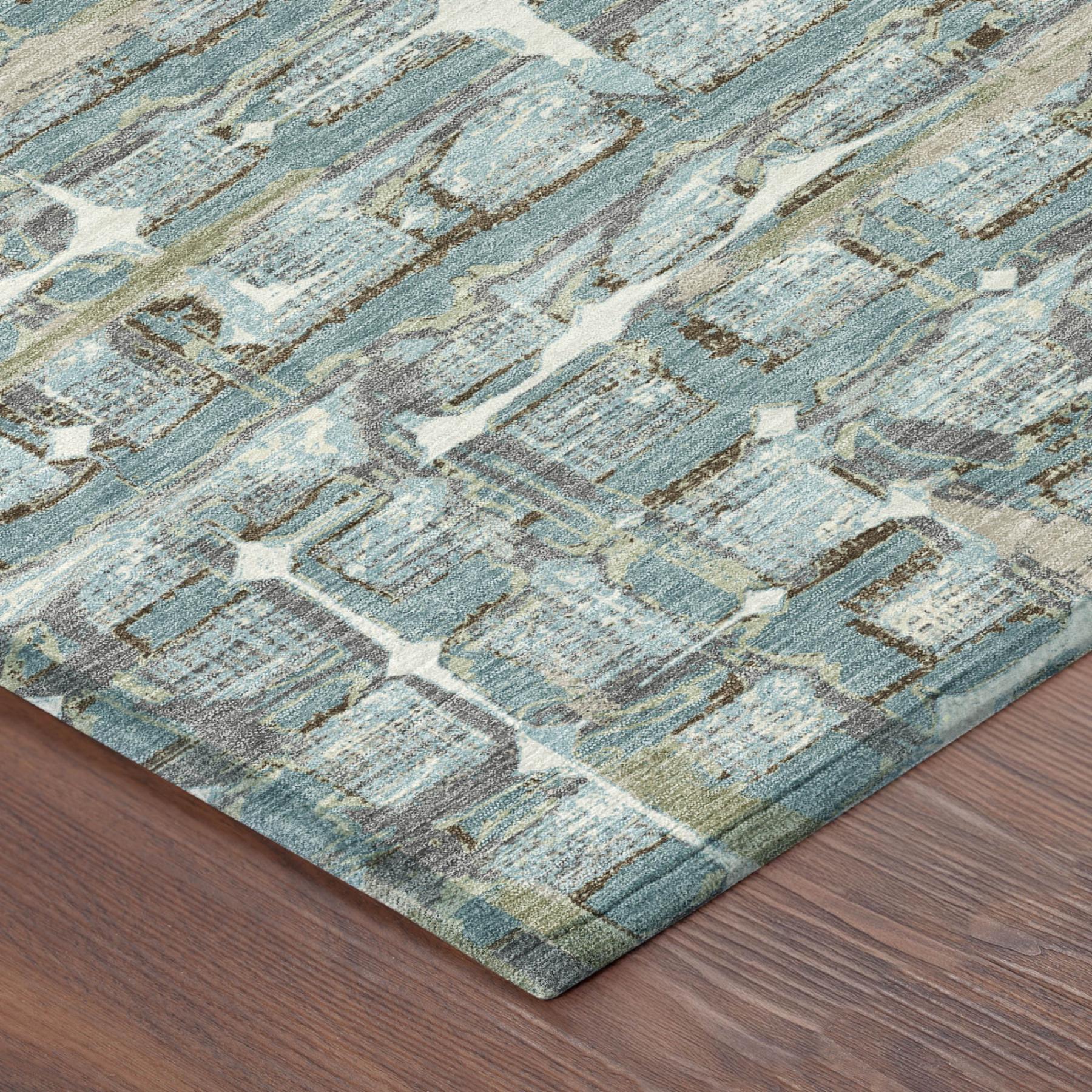 8' X 10' Teal Blue And Pewter Geometric Washable Indoor Outdoor Area Rug Homeroots Outdoor