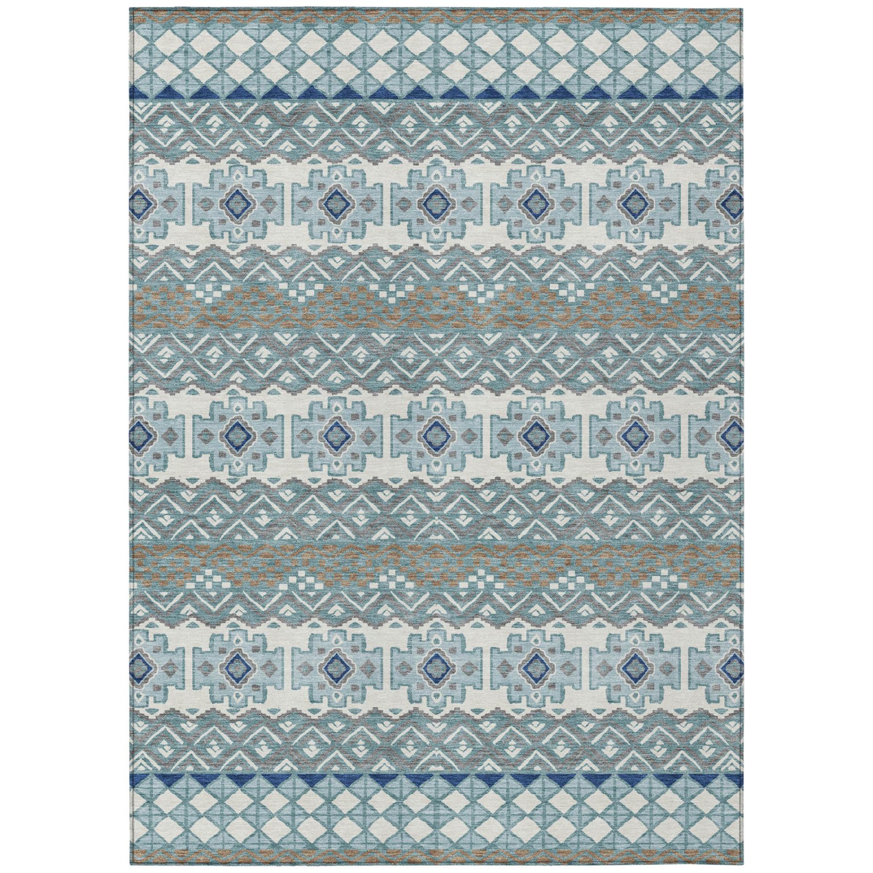 8' X 10' Teal Blue And Pewter Striped Washable Indoor Outdoor Area Rug Homeroots Outdoor
