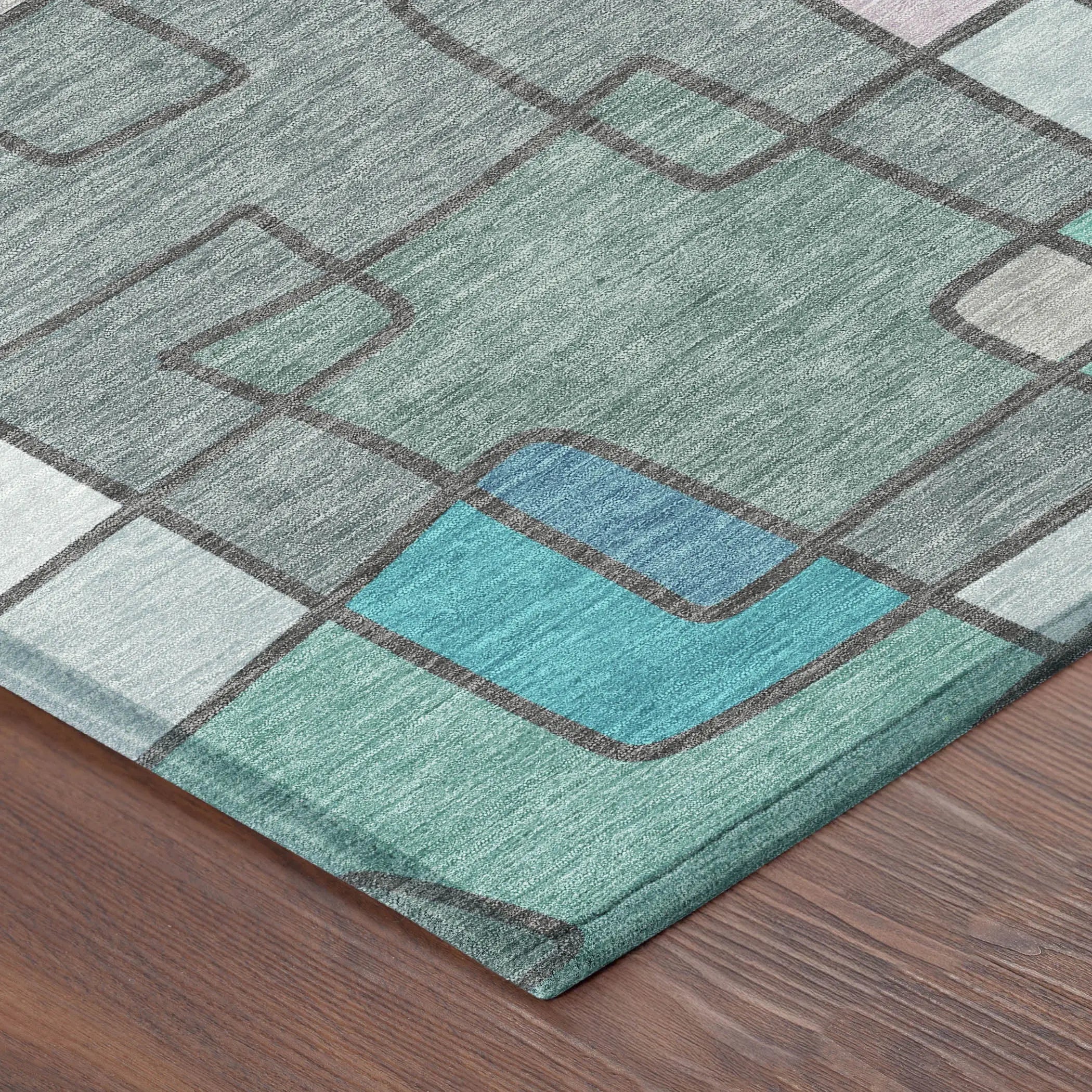 8' X 10' Teal Blue And Plum Geometric Washable Indoor Outdoor Area Rug Homeroots Outdoor