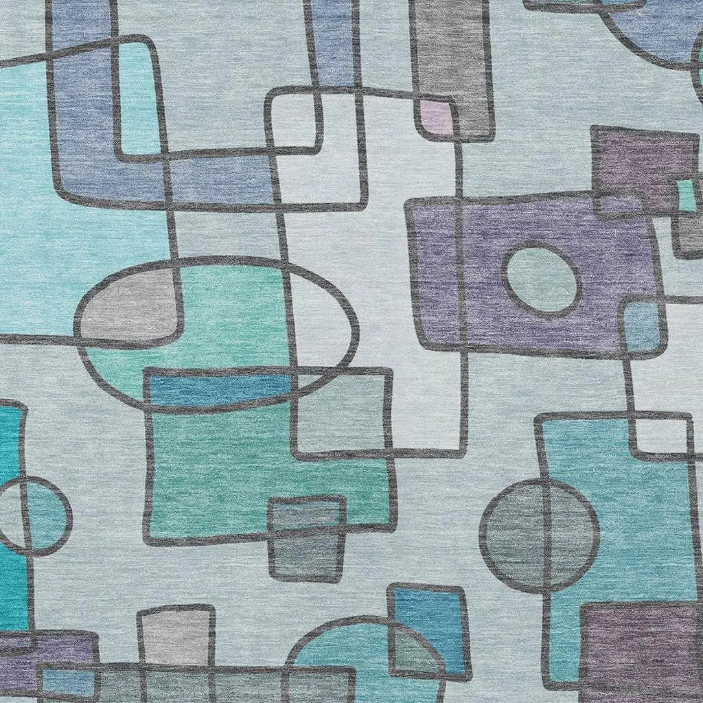 8' X 10' Teal Blue And Plum Geometric Washable Indoor Outdoor Area Rug Homeroots Outdoor