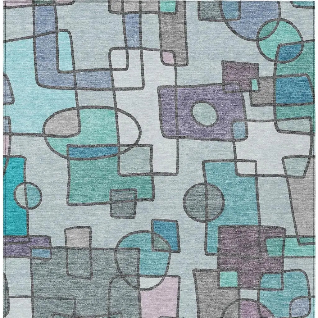 8' X 10' Teal Blue And Plum Geometric Washable Indoor Outdoor Area Rug Homeroots Outdoor