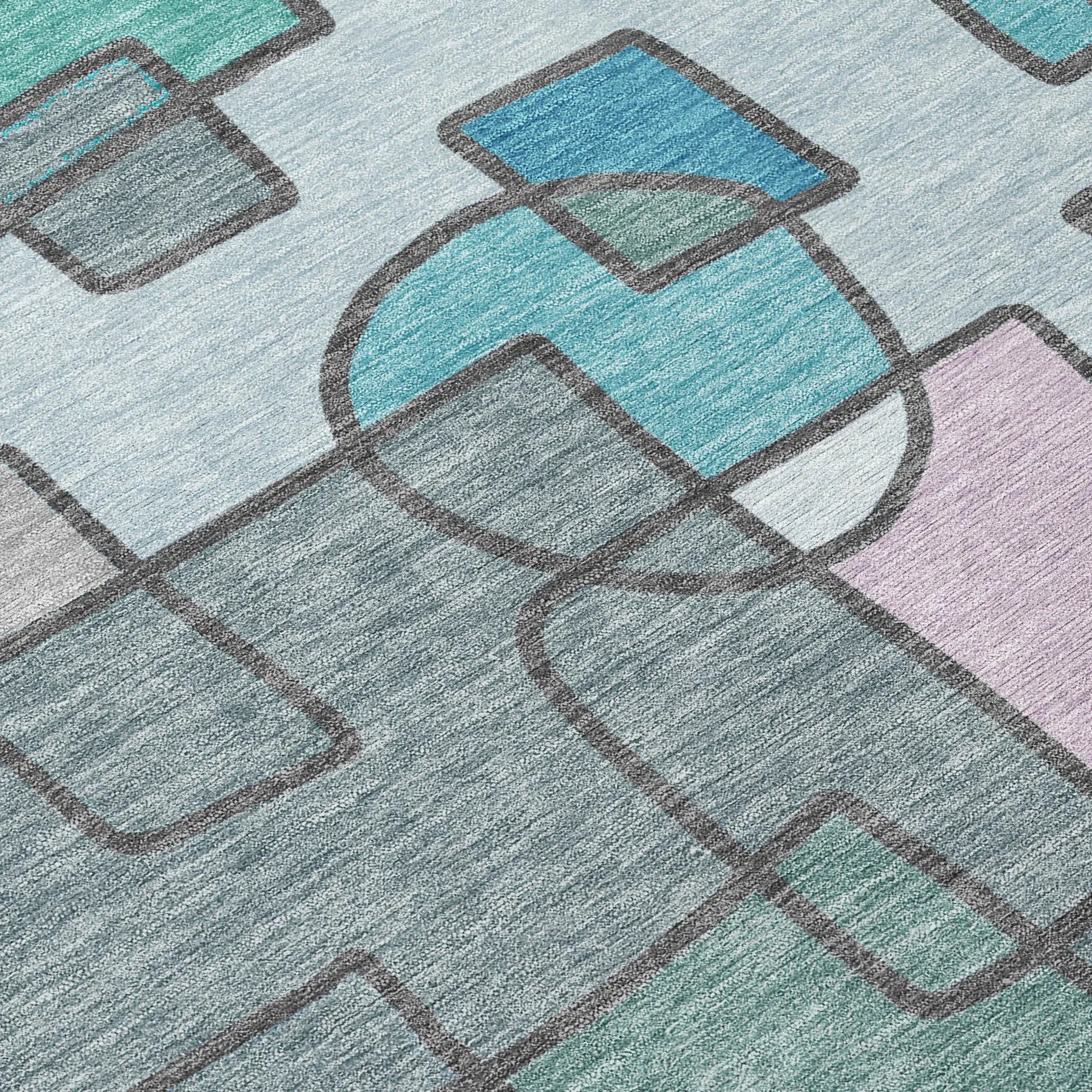 8' X 10' Teal Blue And Plum Geometric Washable Indoor Outdoor Area Rug Homeroots Outdoor