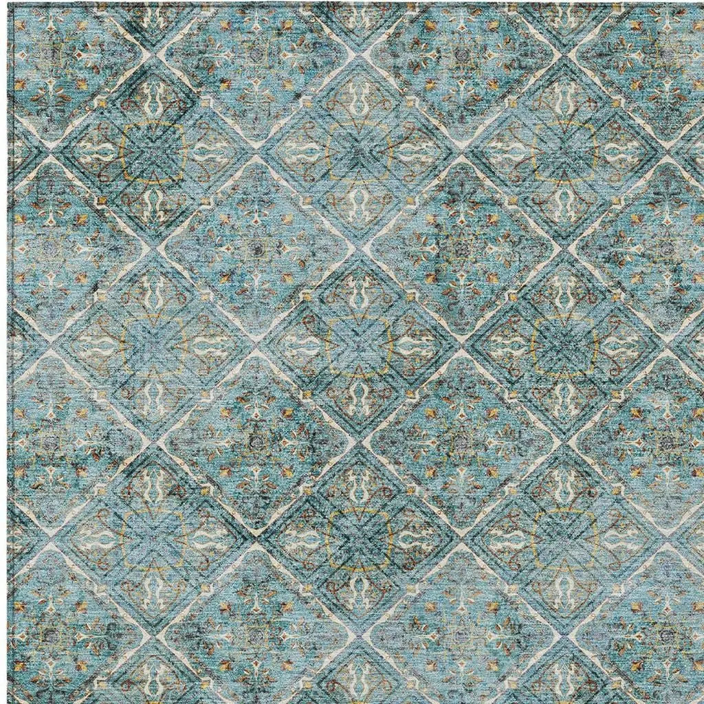 8' X 10' Teal Blue And Purple Geometric Washable Indoor Outdoor Area Rug Homeroots Outdoor