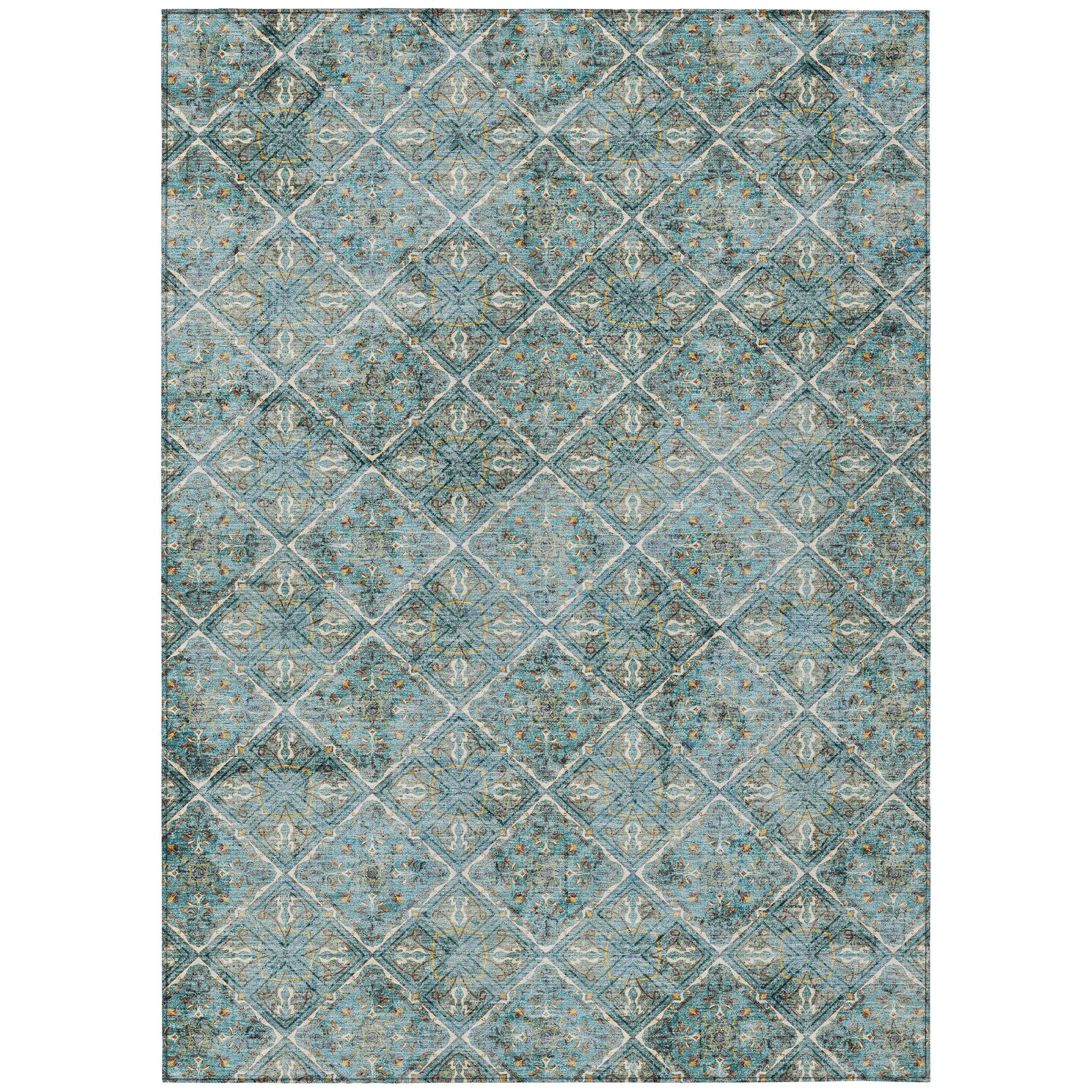 8' X 10' Teal Blue And Purple Geometric Washable Indoor Outdoor Area Rug Homeroots Outdoor
