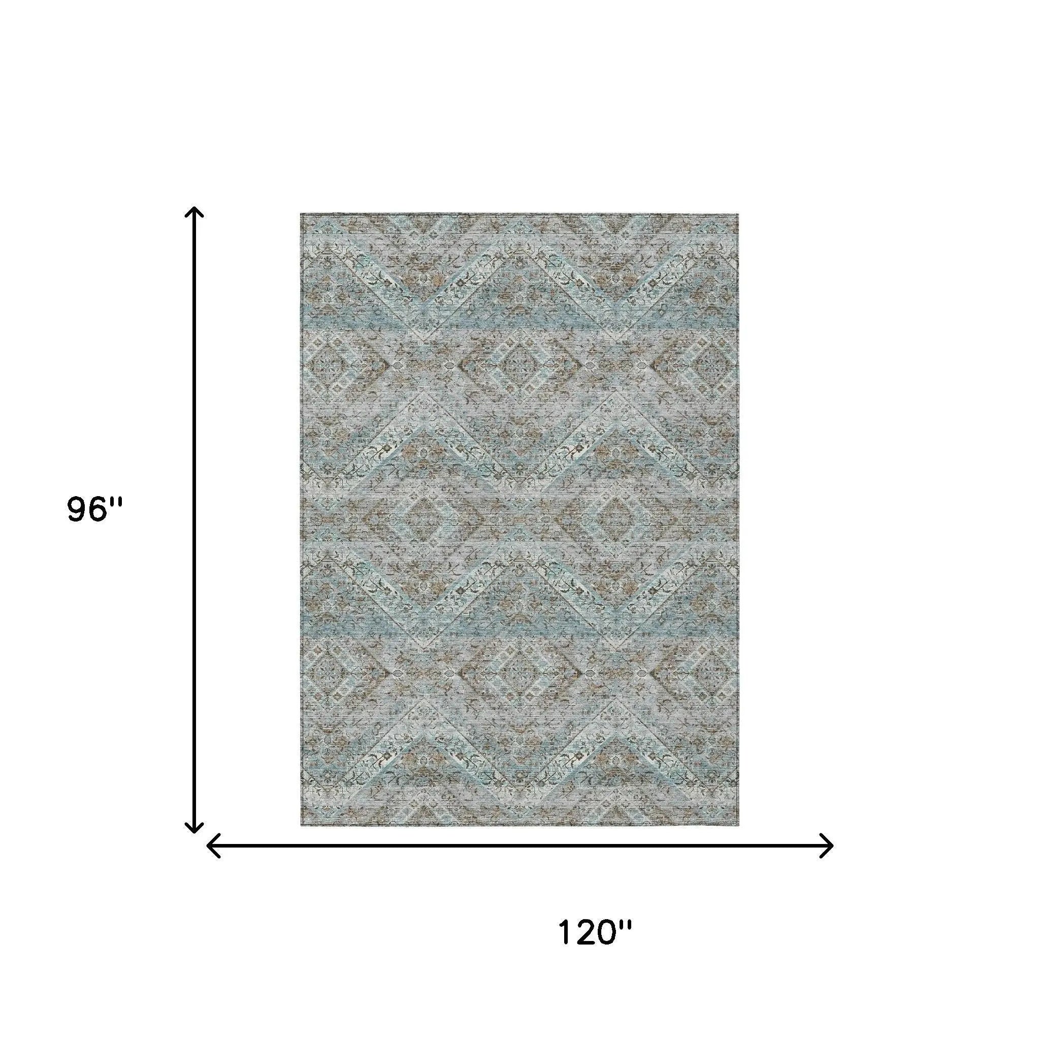 8' X 10' Teal Blue And Purple Tribal Washable Indoor Outdoor Area Rug Homeroots Outdoor