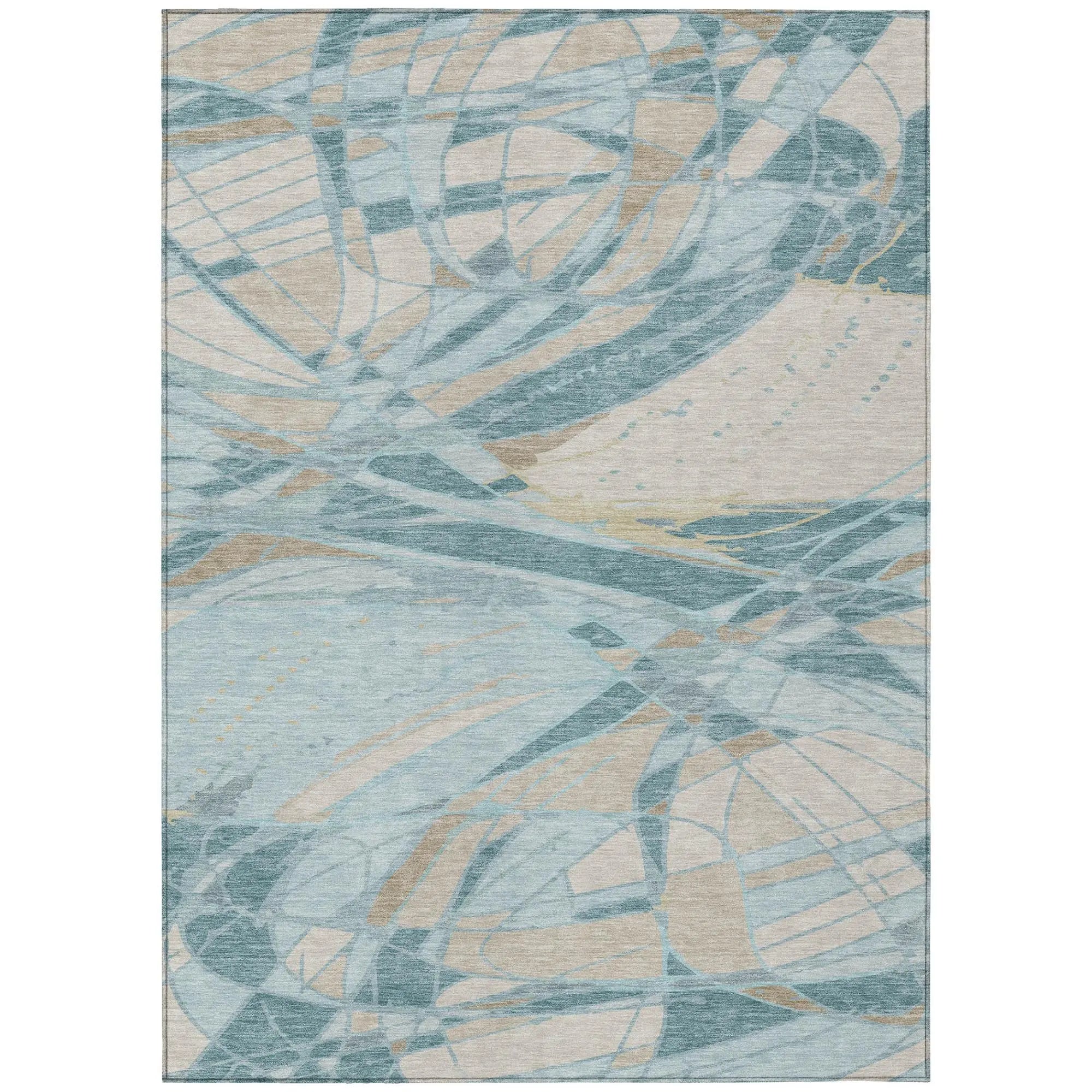 8' X 10' Teal Blue And Silver Abstract Washable Indoor Outdoor Area Rug Homeroots Outdoor