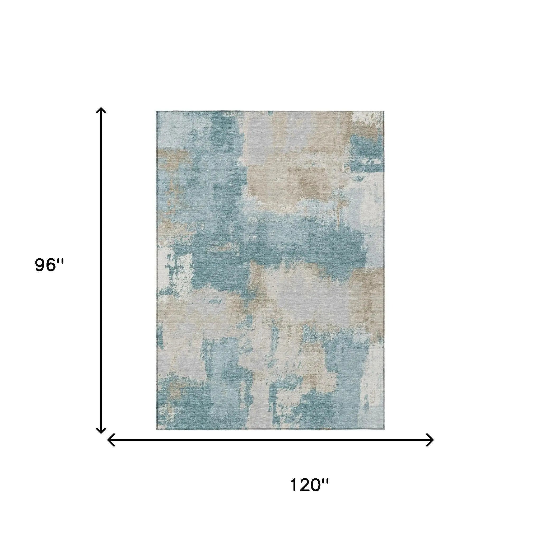 8' X 10' Teal Blue And Silver Abstract Washable Indoor Outdoor Area Rug Homeroots Outdoor