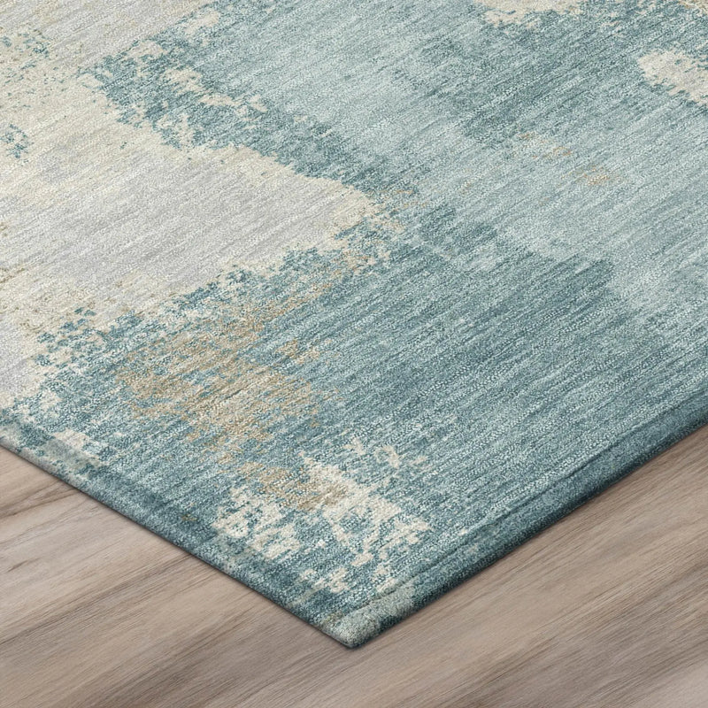 8' X 10' Teal Blue And Silver Abstract Washable Indoor Outdoor Area Rug Homeroots Outdoor