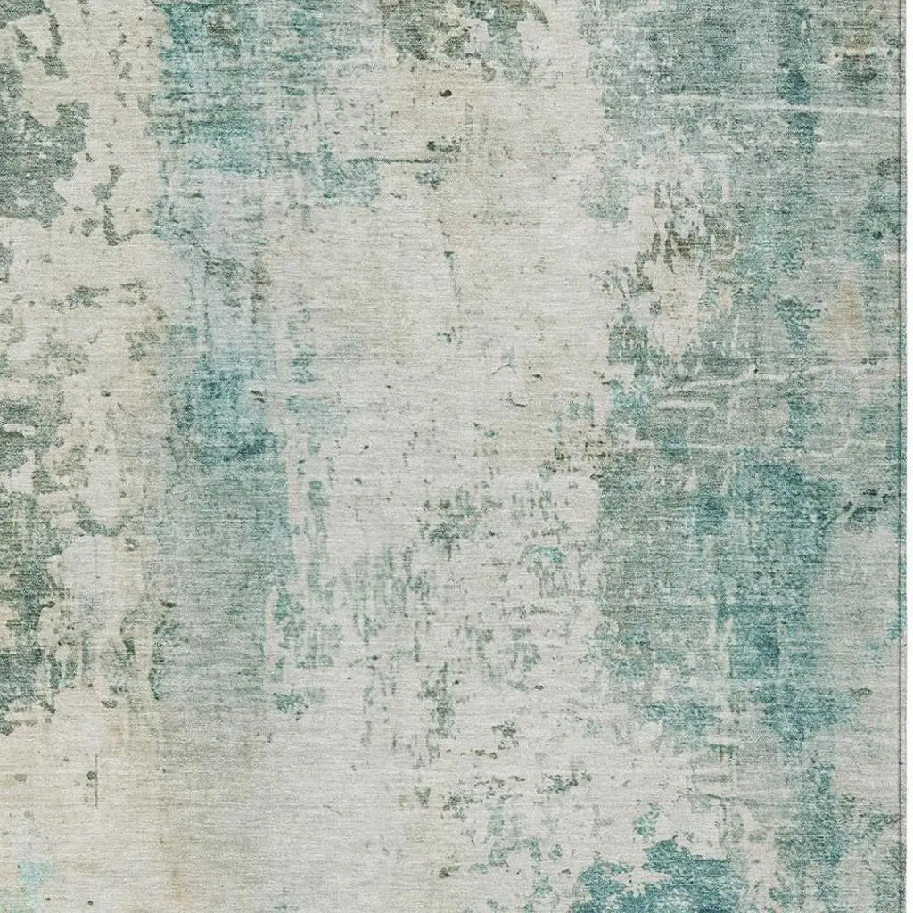 8' X 10' Teal Blue And Silver Abstract Washable Indoor Outdoor Area Rug Homeroots Outdoor
