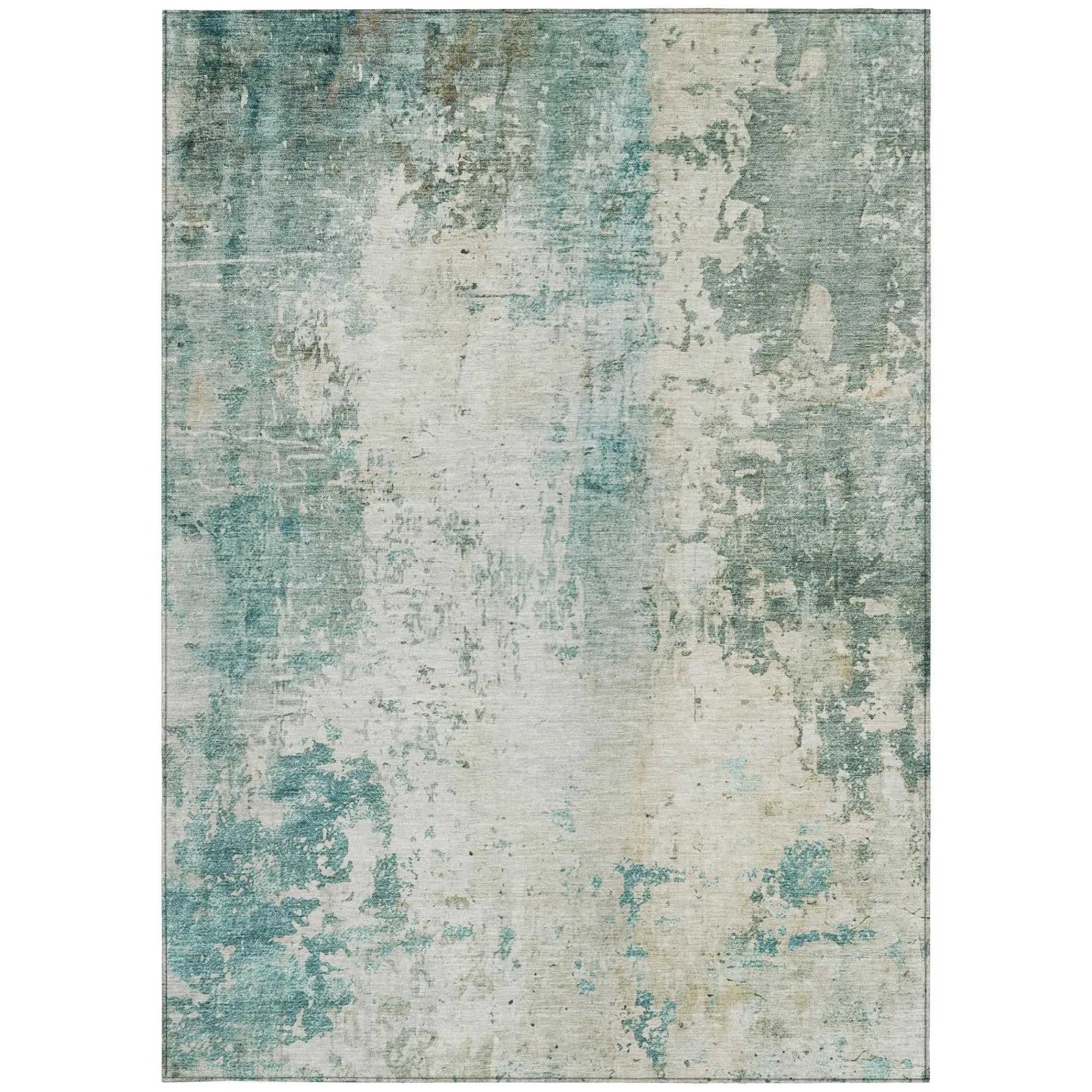 8' X 10' Teal Blue And Silver Abstract Washable Indoor Outdoor Area Rug Homeroots Outdoor