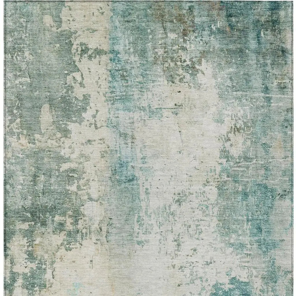 8' X 10' Teal Blue And Silver Abstract Washable Indoor Outdoor Area Rug Homeroots Outdoor