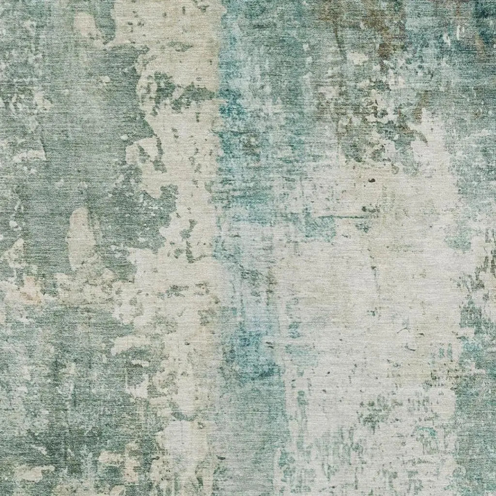8' X 10' Teal Blue And Silver Abstract Washable Indoor Outdoor Area Rug Homeroots Outdoor