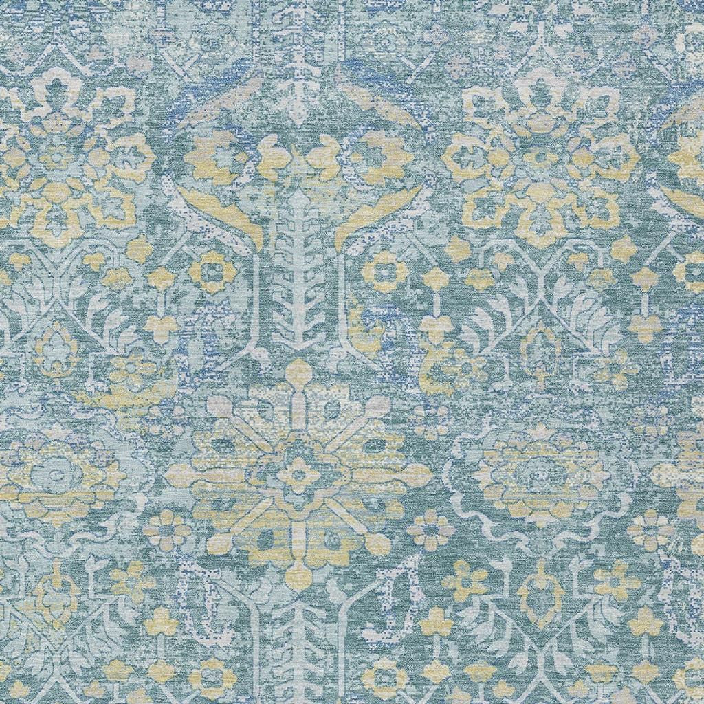 8' X 10' Teal Blue And Silver Damask Washable Indoor Outdoor Area Rug Homeroots Outdoor